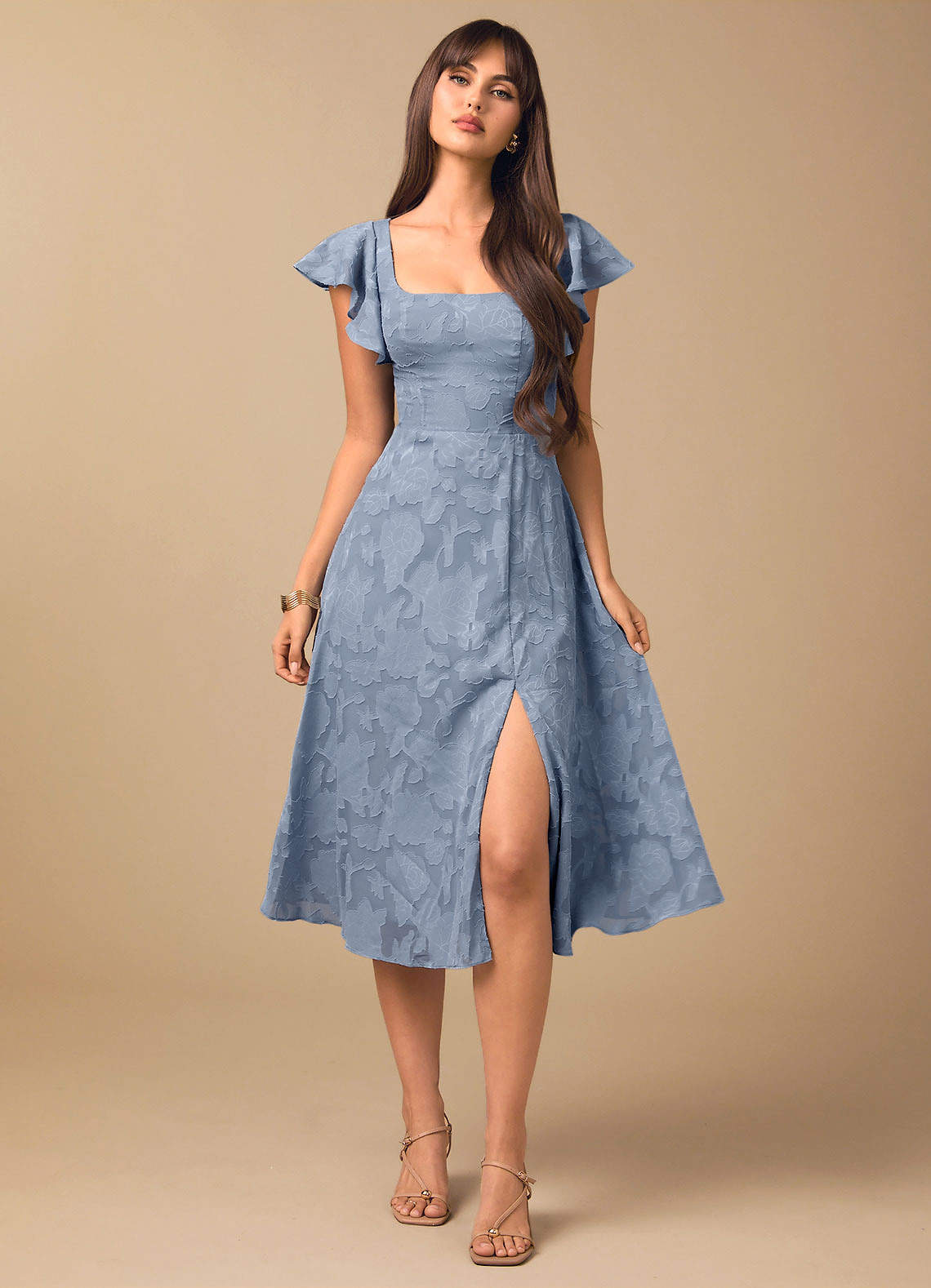 blue cut out dress mini Dakota | Powder BLUE Puff-Sleeve Midi Dress main image 1
