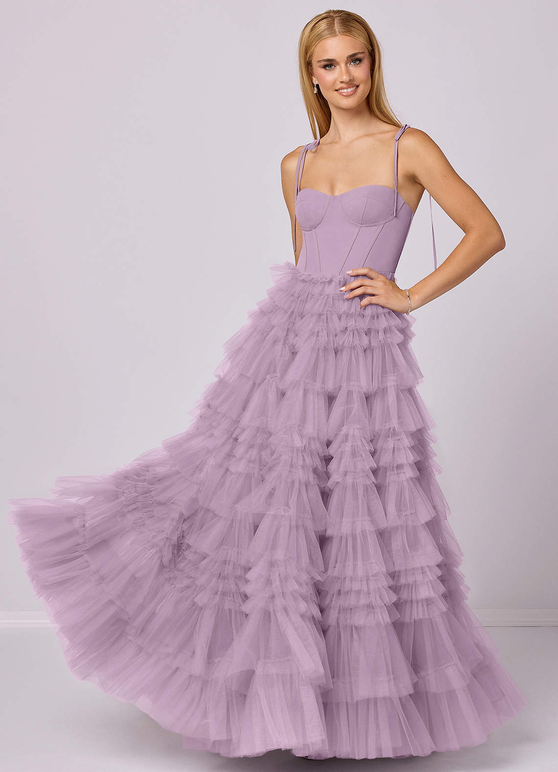 Barbie ♥ Azazie Abiti da Damigella Abito A-Line in Tulle Scollo a Cuore Glicine image1