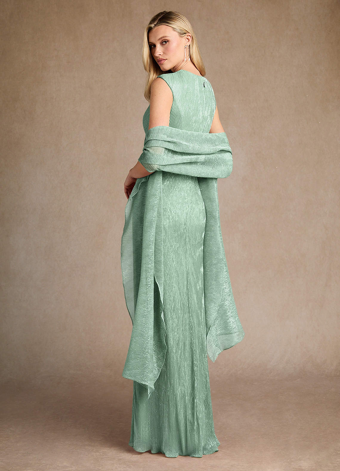 Azazie Salem Mother of the Bride Dresses Aquamarine A-Line Pleated Metallic Mesh Dress image4