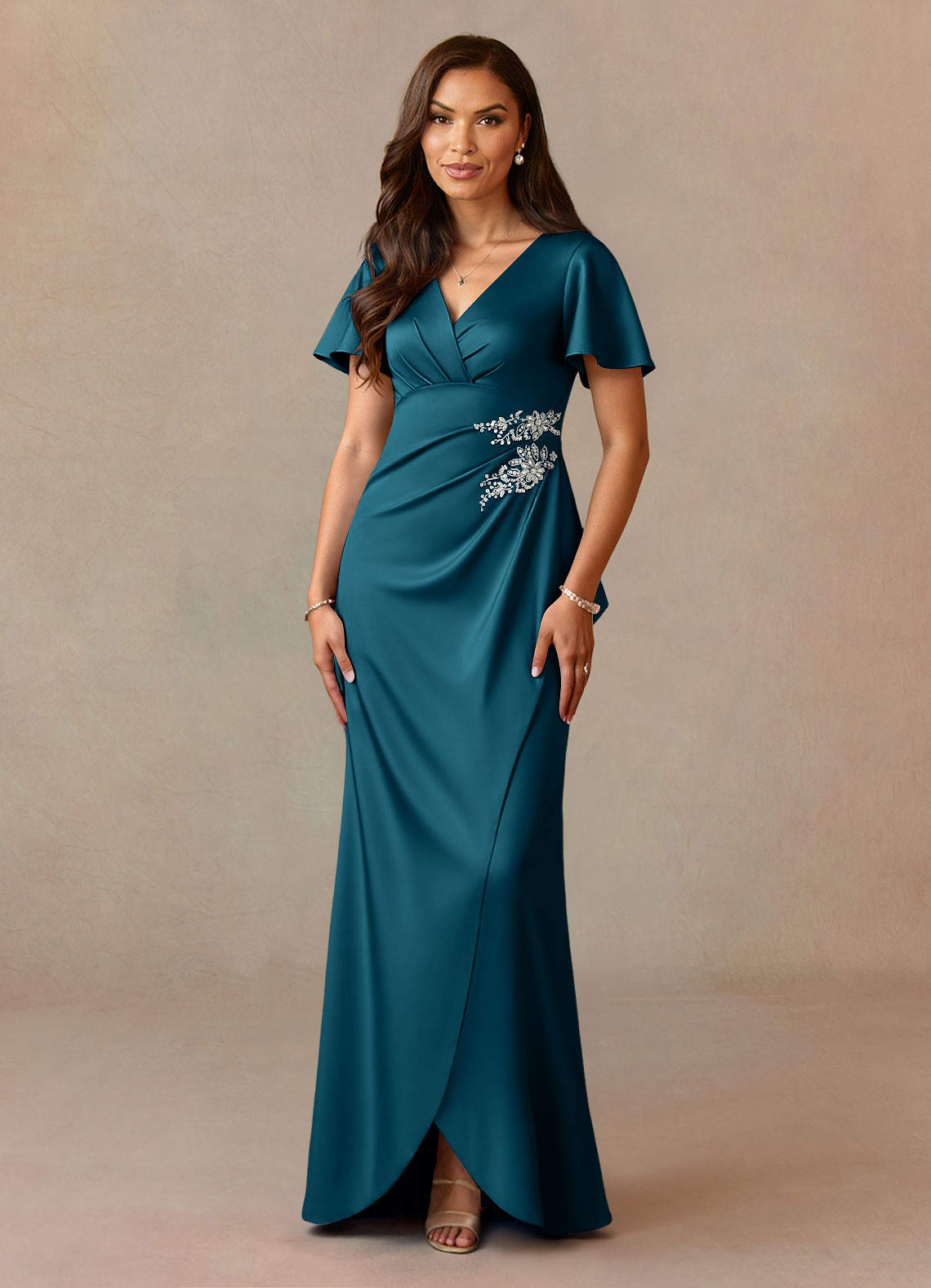 lined silk dress La Femme 33373 - Long Satin A-Line Dress