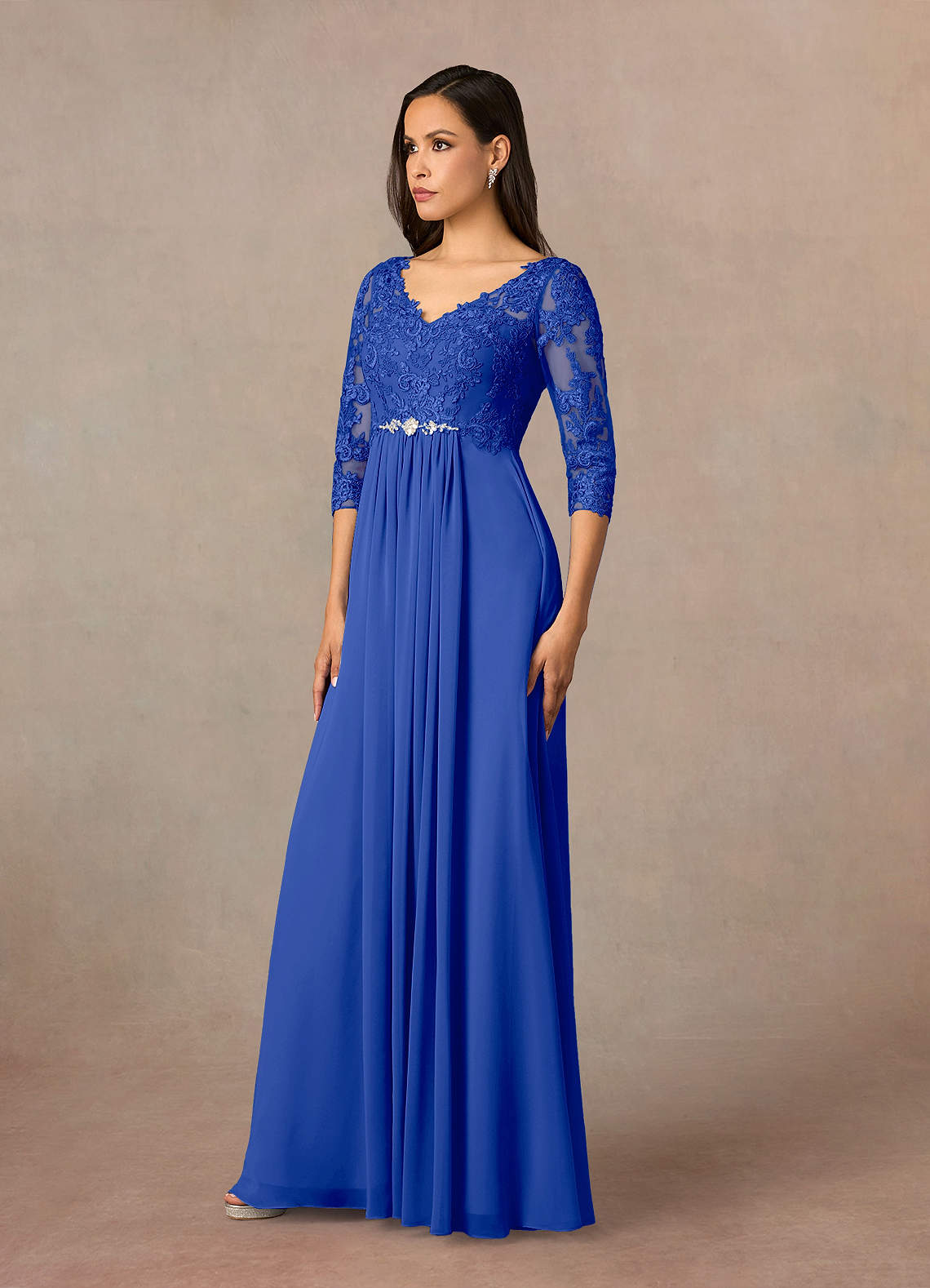 スーツ・フォーマル・ドレス acka velour long dress Azazie Hayek Royal Blue A-Line V-Neck Lace Chiffon Dress