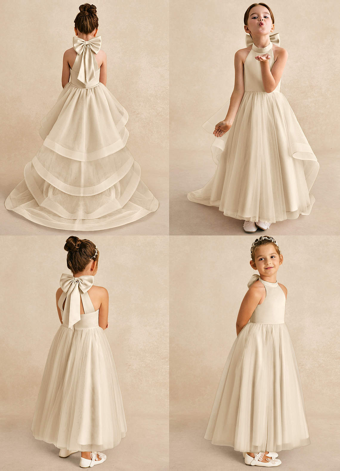 Azazie Bev Flower Girl Dresses Champagne A-Line Convertible Tulle Dress image1