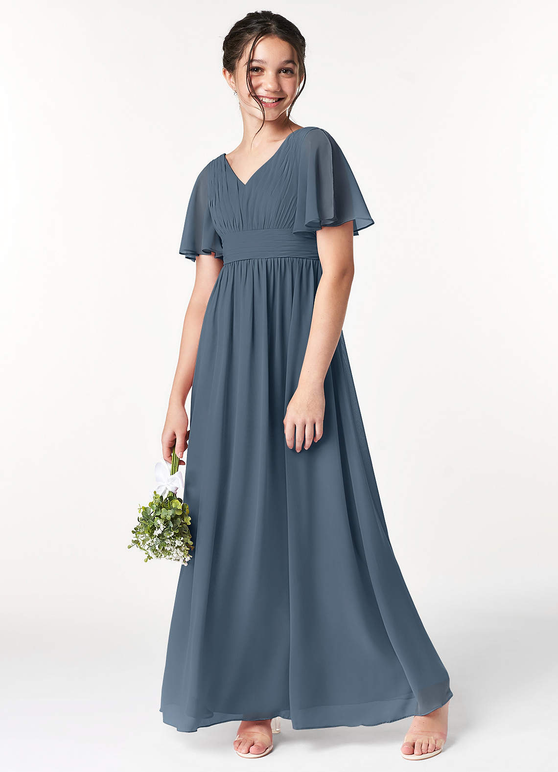 Azazie Temeka Junior Neptune A-Line Pleated Chiffon Dress image1