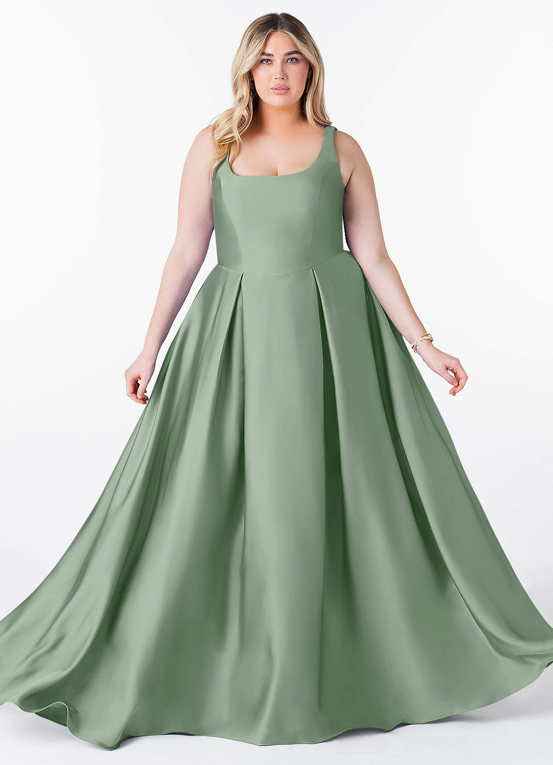 Azazie Neve Essayer des robes à la maison Robe Princesse en Satin extensible avec poches Matcha image9