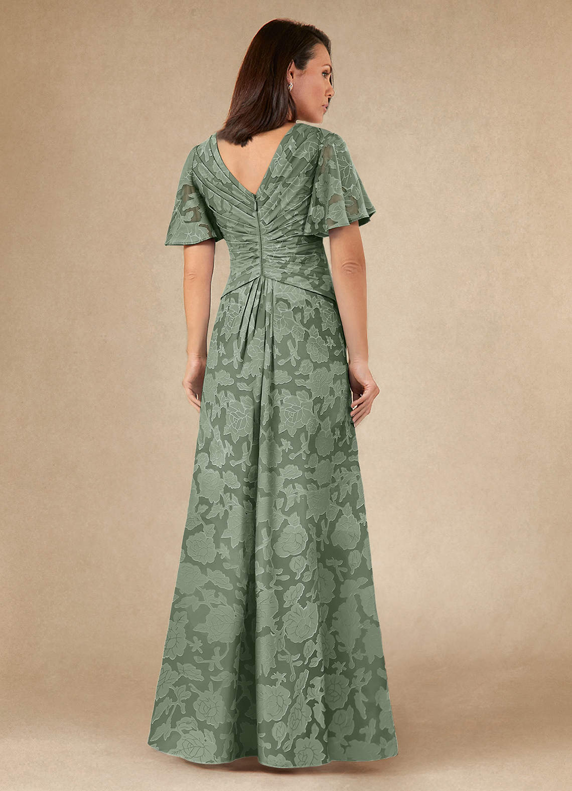 Azazie Emmeline Mother of the Bride Dresses Matcha A-Line Pleated Floral Burnout Dress image4
