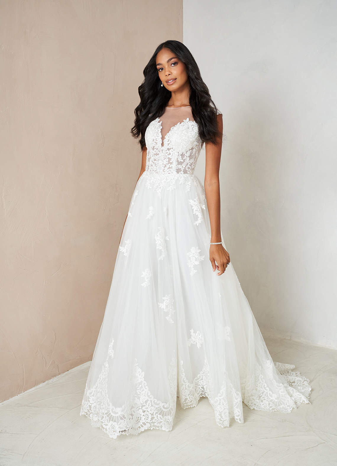 Azazie Angelique Wedding Dresses Ball-Gown Lace Tulle Chapel Train Dress image1