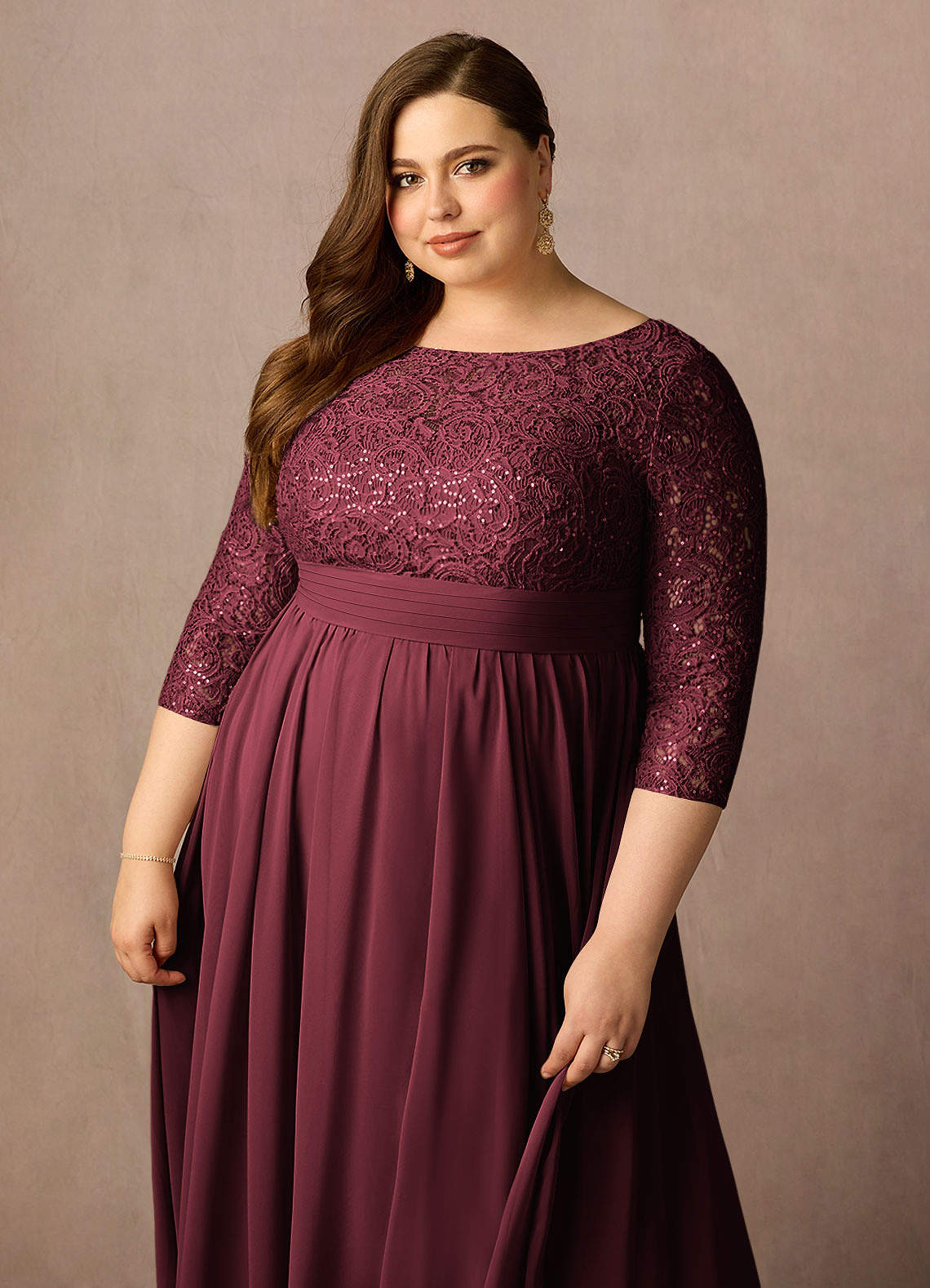 Azazie Carmena Vente Finale Robe Trapèze en Mousseline de soie Paillettes Cabernet image12