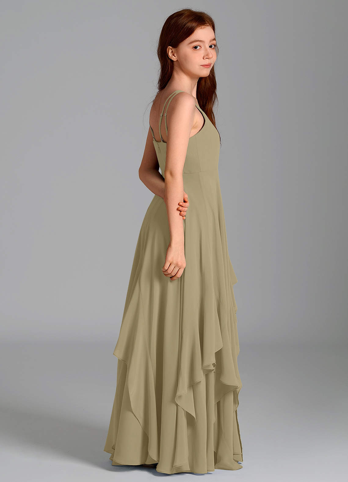 Azazie Karan Junior A-Linie Chiffon Kleid Moosgrün image5