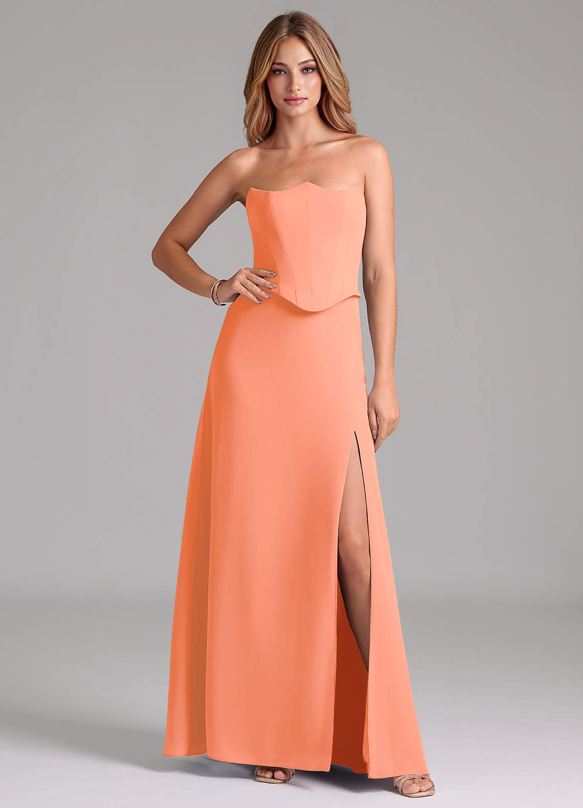 Azazie Jenilyn Bridesmaid Dresses Sunset A-Line Strapless Chiffon Dress image1