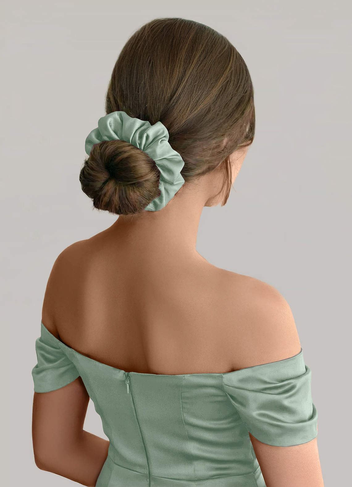 front Matchande färg brudtärne stretchsatin oversize scrunchie 6 pic set