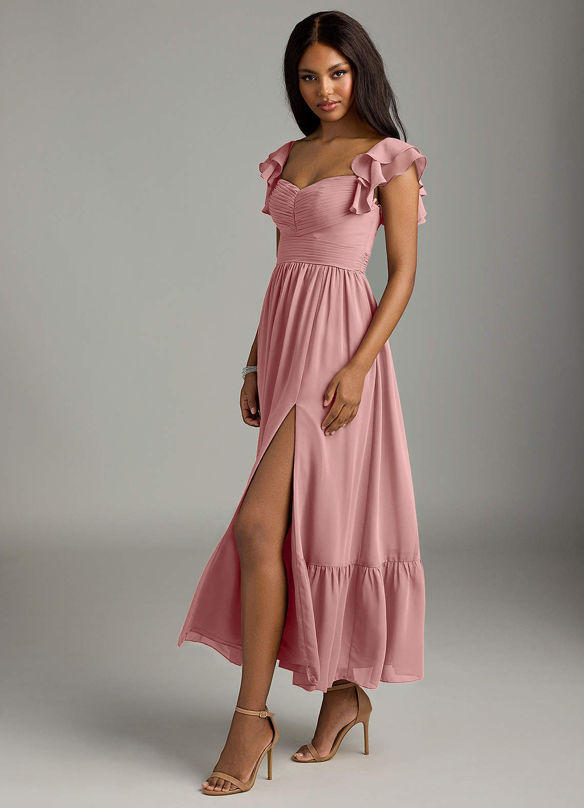 Azazie Anaya Brautjungfernkleider A-Linie Plissee Chiffon Kleid Altrosa image3