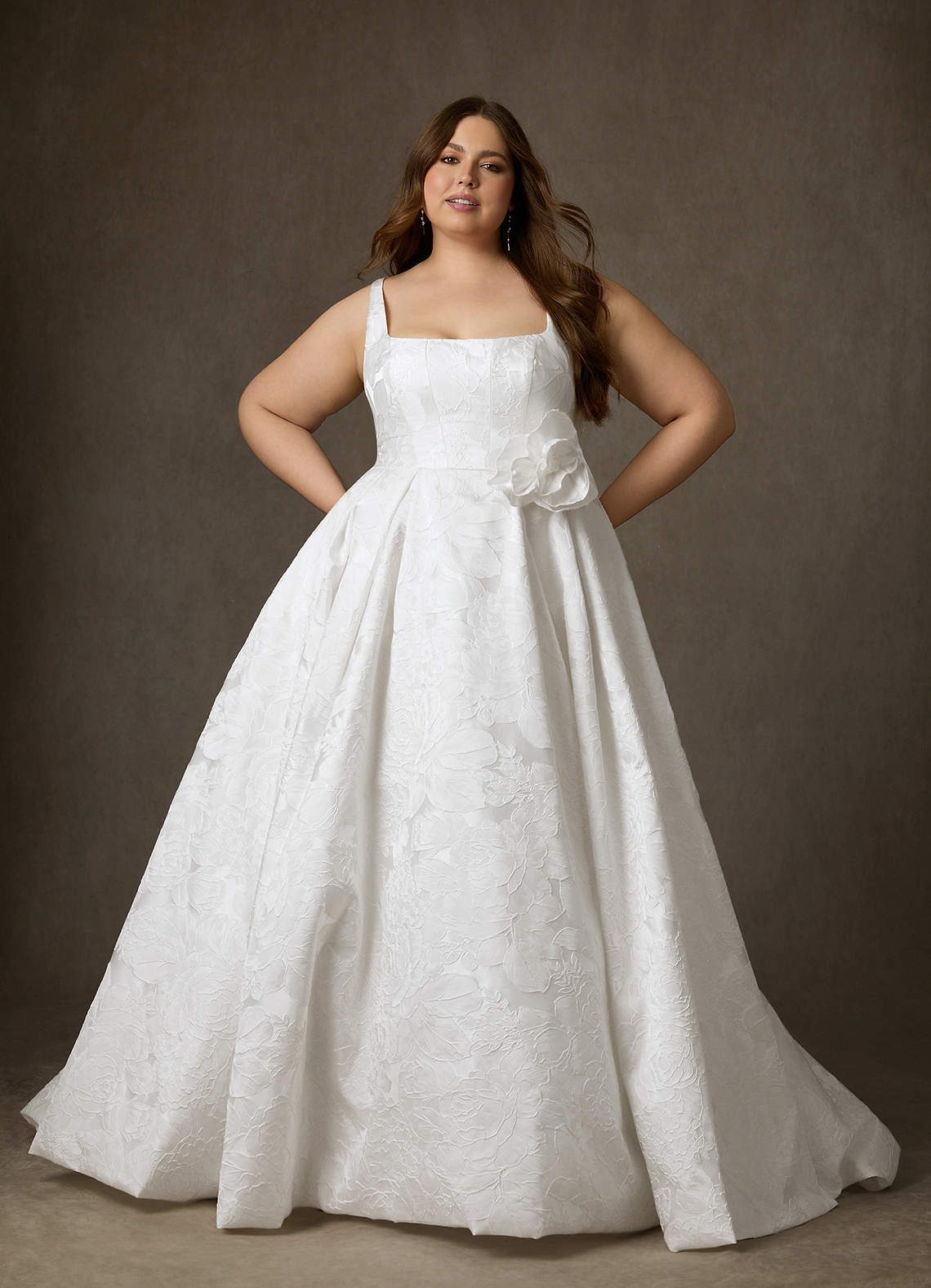 Azazie Ruby Wedding Dresses Diamond White Ball-Gown with Pockets Floral Jacquard Dress image10