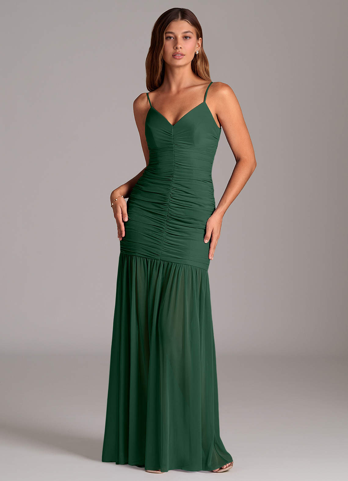 Azazie Aimie Abiti da Damigella Abito Sirena in Maglia Verde Scuro image1