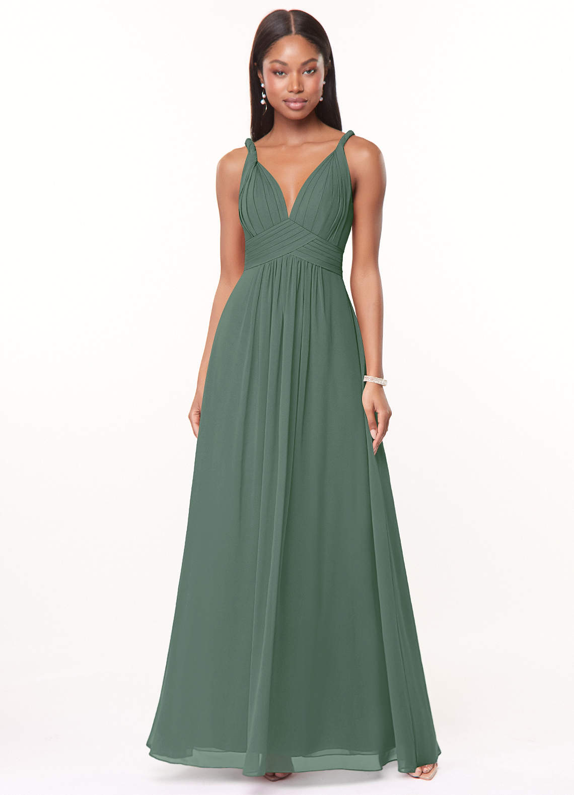 Azazie Maren Bridesmaid Dresses Eucalyptus A-Line Pleated Chiffon Dress image1