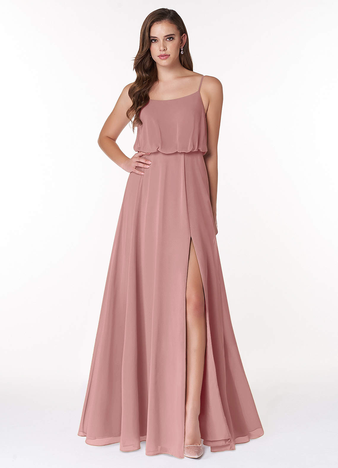 Azazie Lupe Bridesmaid Dresses Dusty Rose A-Line Scoop Blouson Chiffon Dress image1