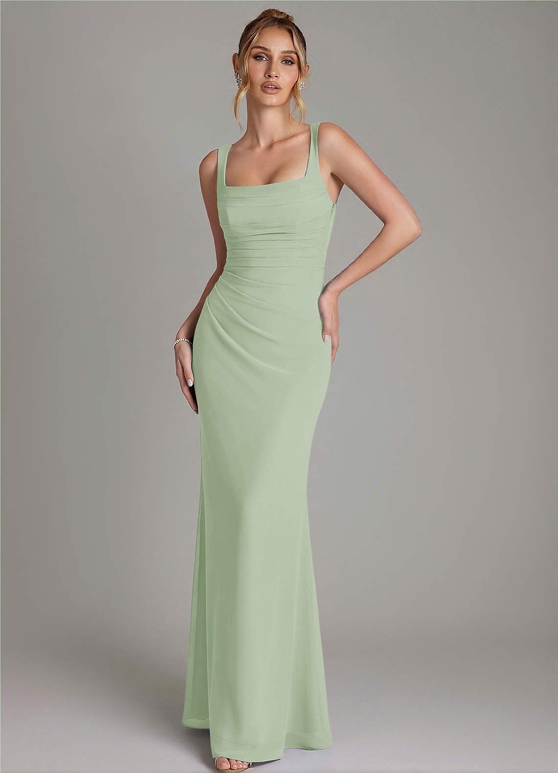 Azazie Agustina Bridesmaid Dresses Dusty Sage Mermaid Corset Chiffon Dress image3