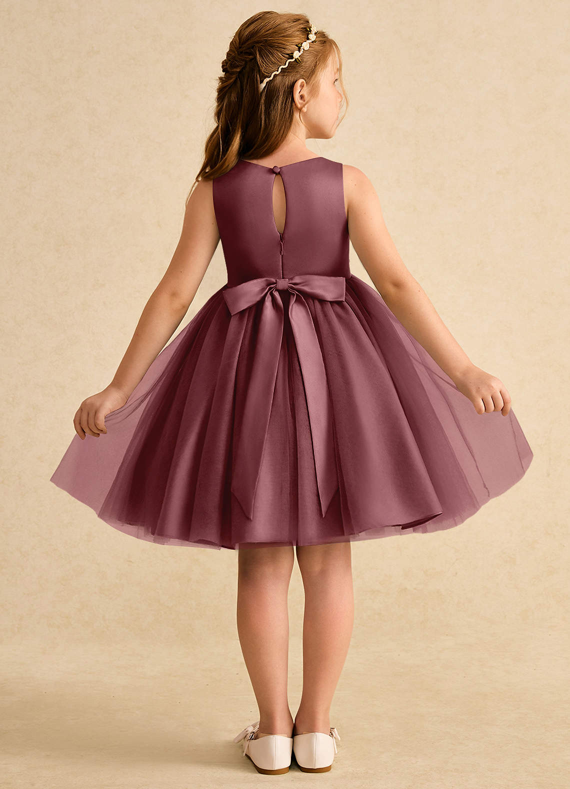 Azazie Prima Blumenmädchenkleider A-Linie Schleifen Tüll Kleid Wüstenrose image1
