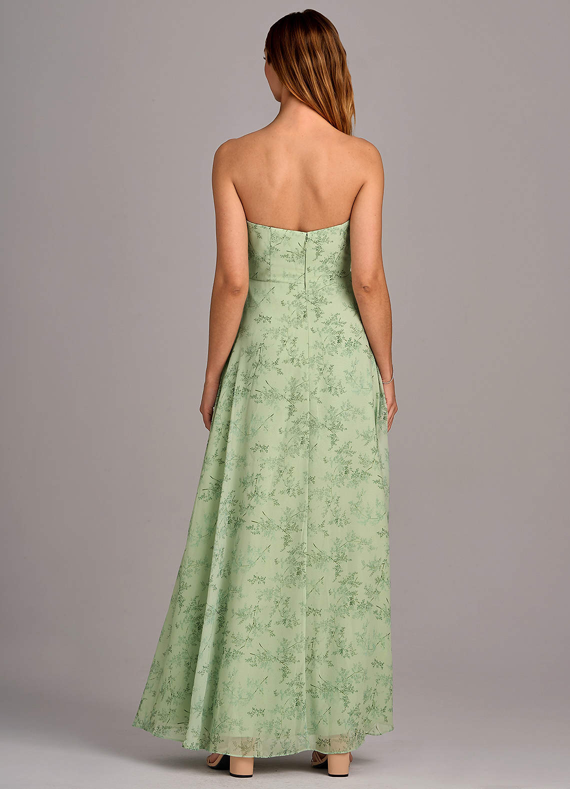 Azazie Wren Bridesmaid Dresses Green Fern Floral A-Line Side Slit Chiffon Convertible Dress image4