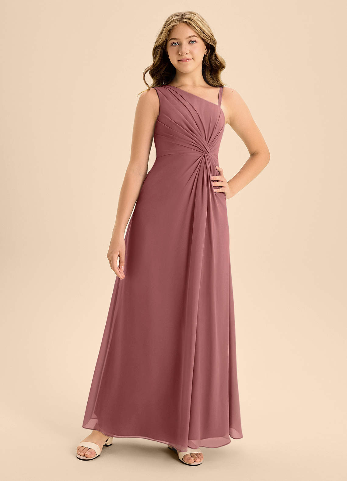 Azazie Brooke Junior Abito A-Line in Chiffon Spacco Laterale Ametista image3