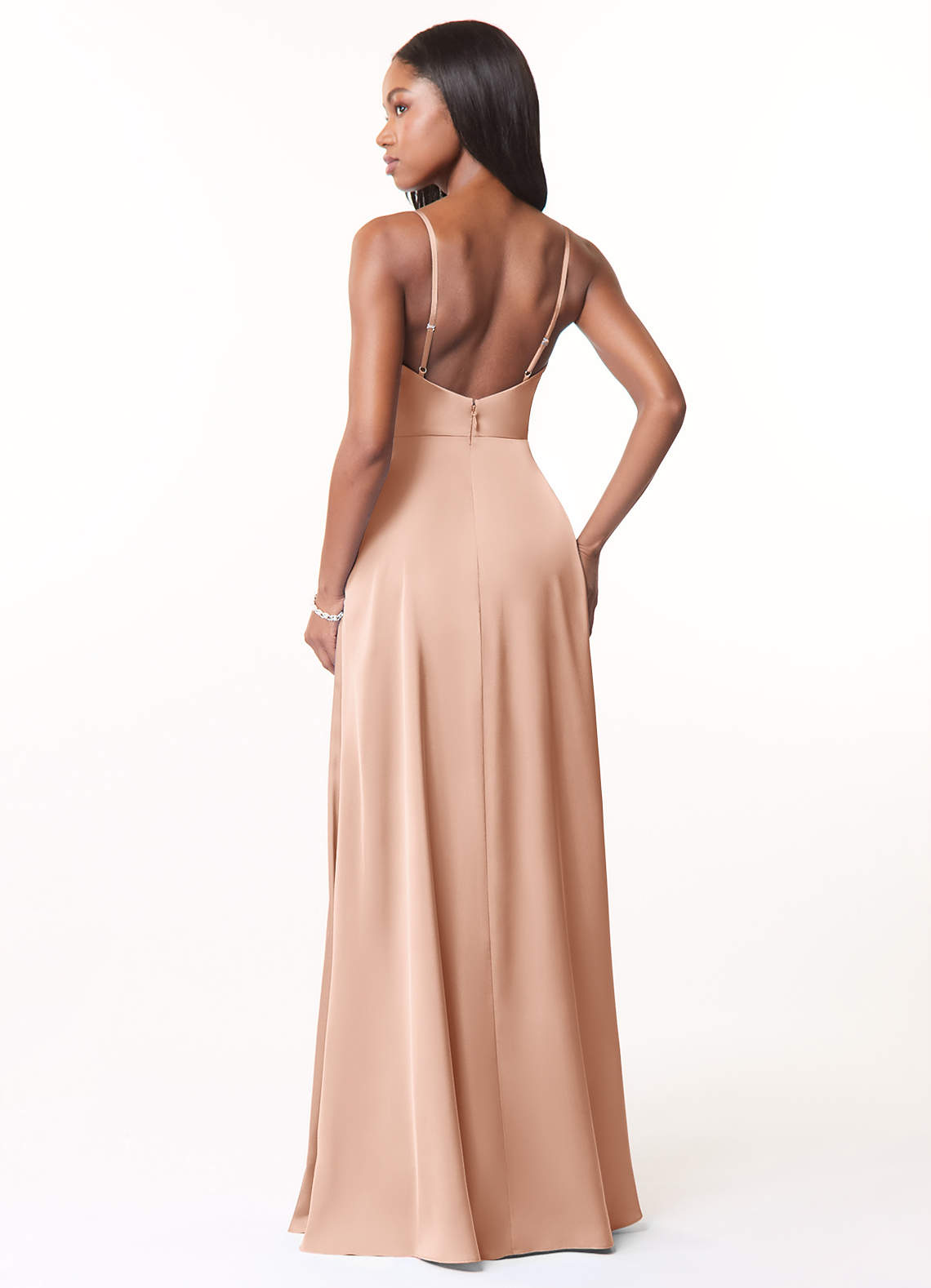 Azazie Brielle Ready to Ship Rose Gold Stretch Satin Bridesmaid Dresses |  Azazie