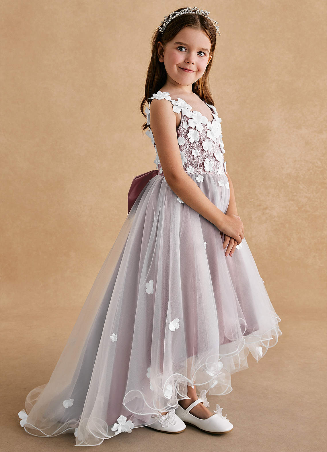 Azazie Celia Flower Girl Dresses Dusty Rose A-Line Lace Tulle Dress image1