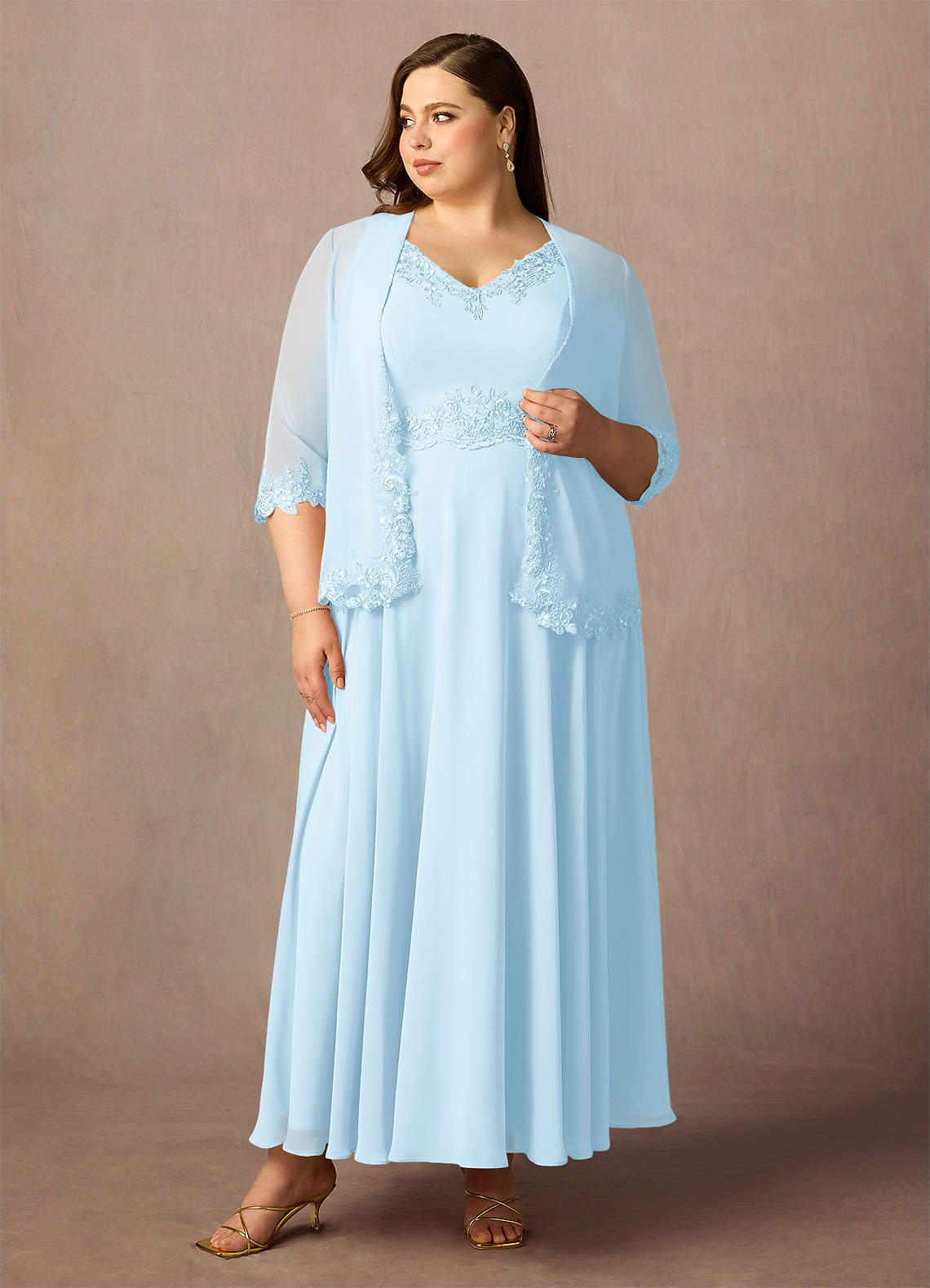 Azazie Devana Abiti per la Madre della Sposa Abito A-Line in Chiffon Lustrini Azzurro image1