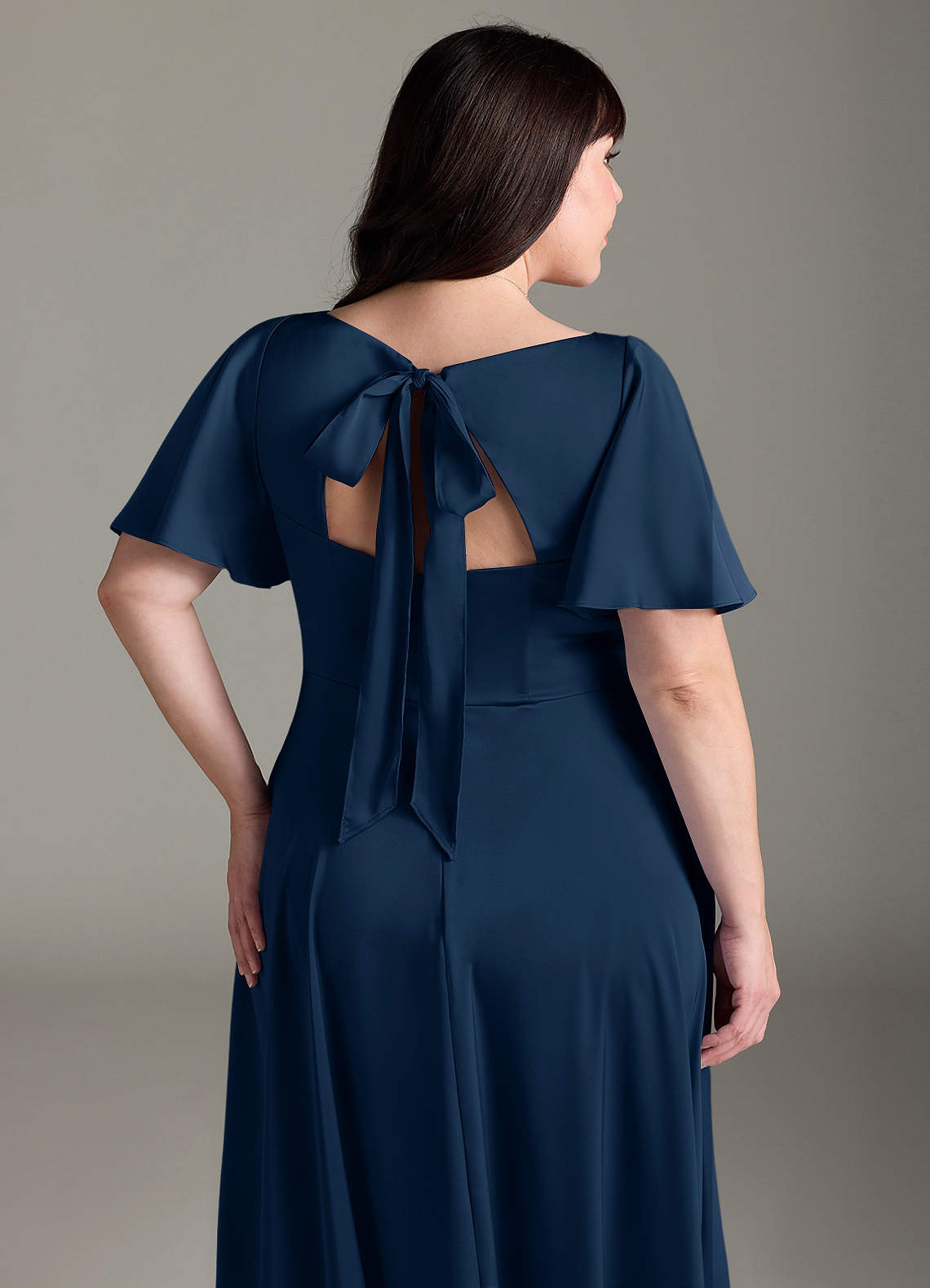 Azazie Kimber Bridesmaid Dresses Dark Navy A-Line Ruched Stretch Satin Dress image11
