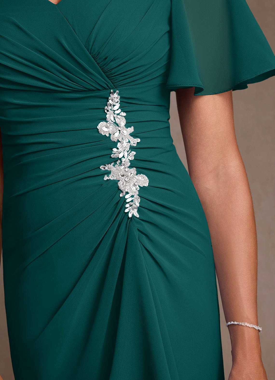 white christmas dresses Vintage Peacock Blue Mermaid Spaghetti Strap Beaded Chiffon Prom Dress –  shinydress main image 0