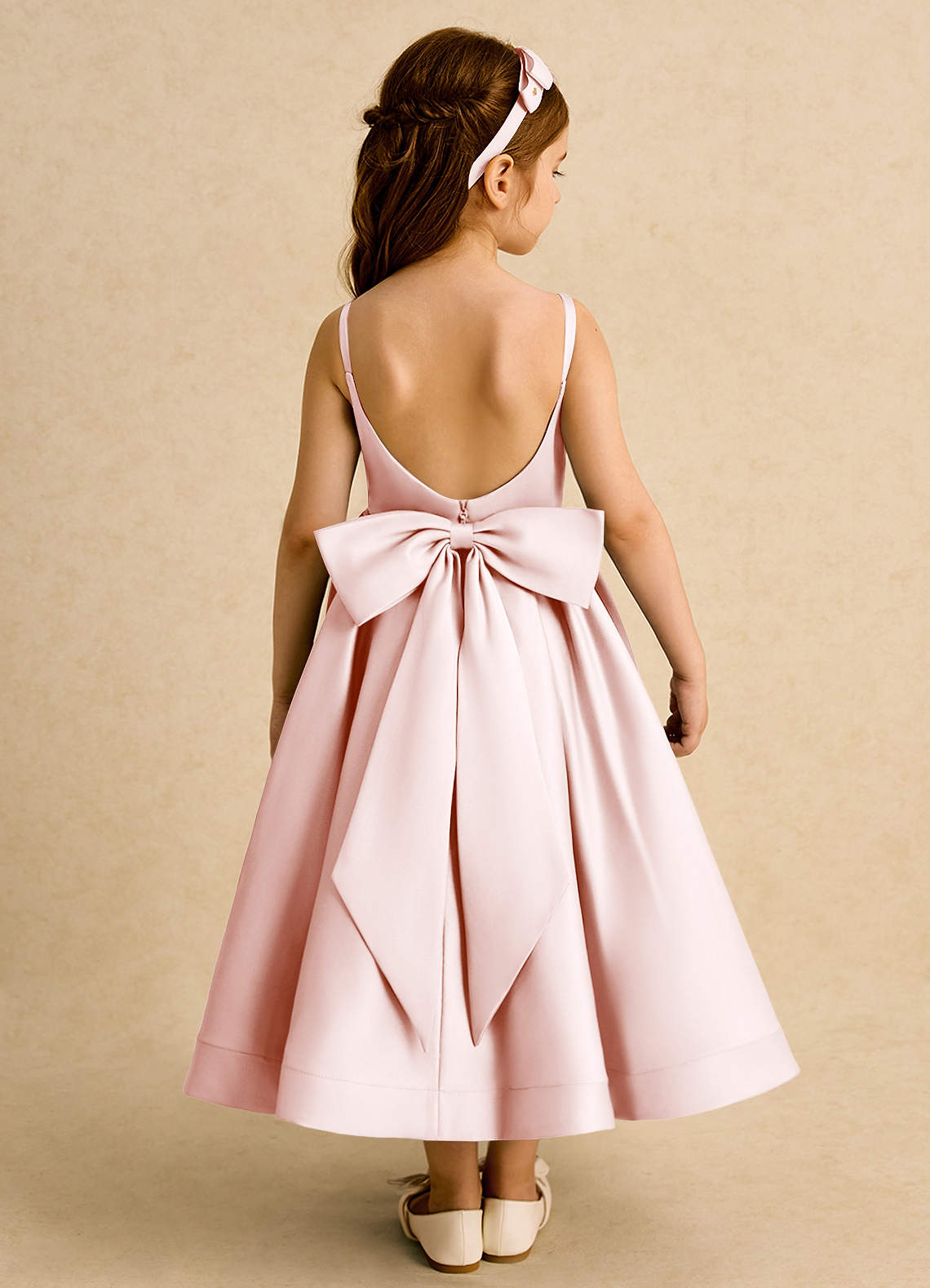 Azazie Babs Blumenmädchenkleider Ballkleid Plissee Matte Satin Kleid Zartrosa image5