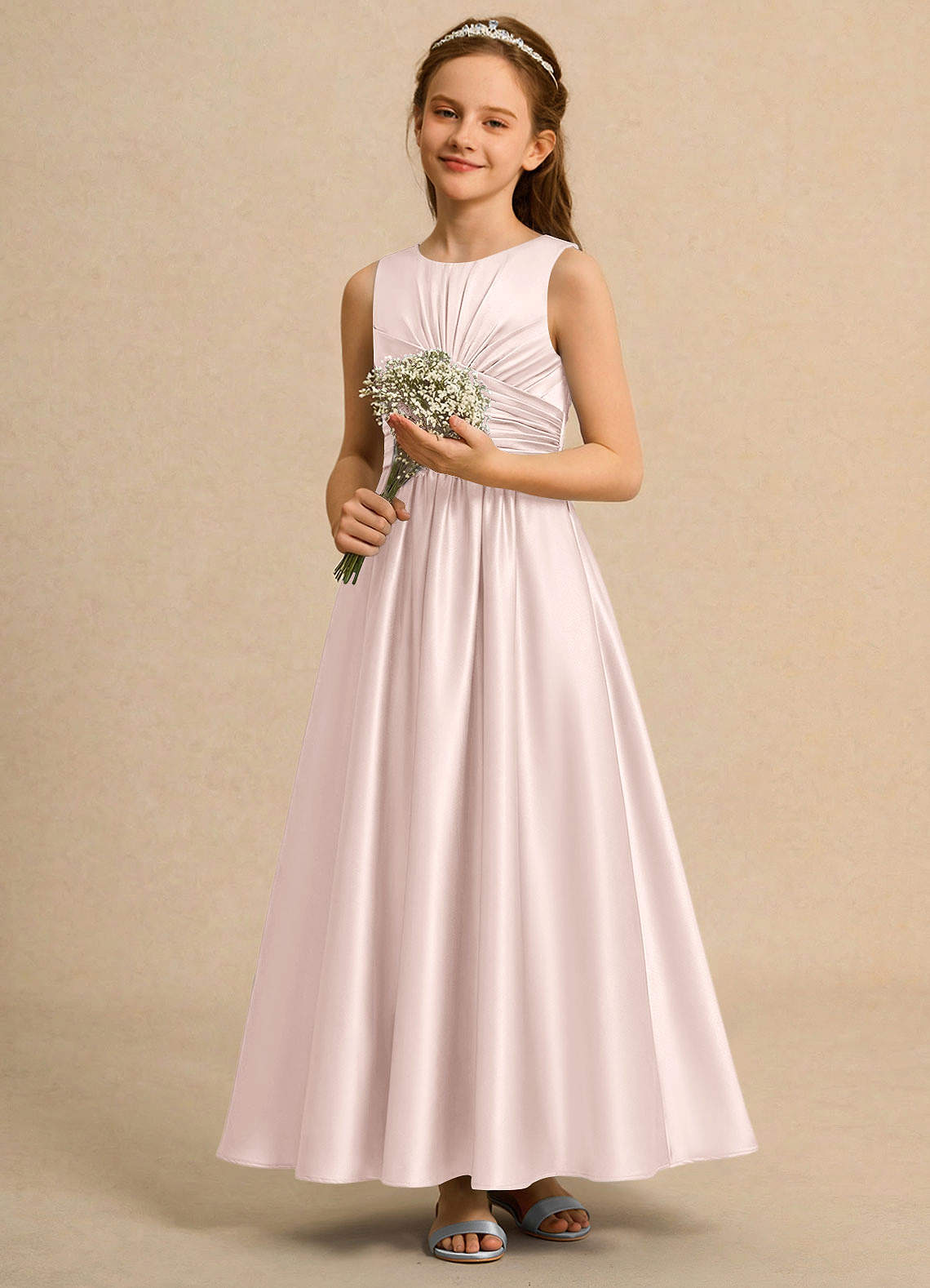 Azazie Ducky Girls Formal Flower Girl Klänningar Klänning A-Line i Stretch Satin Plisserad image4