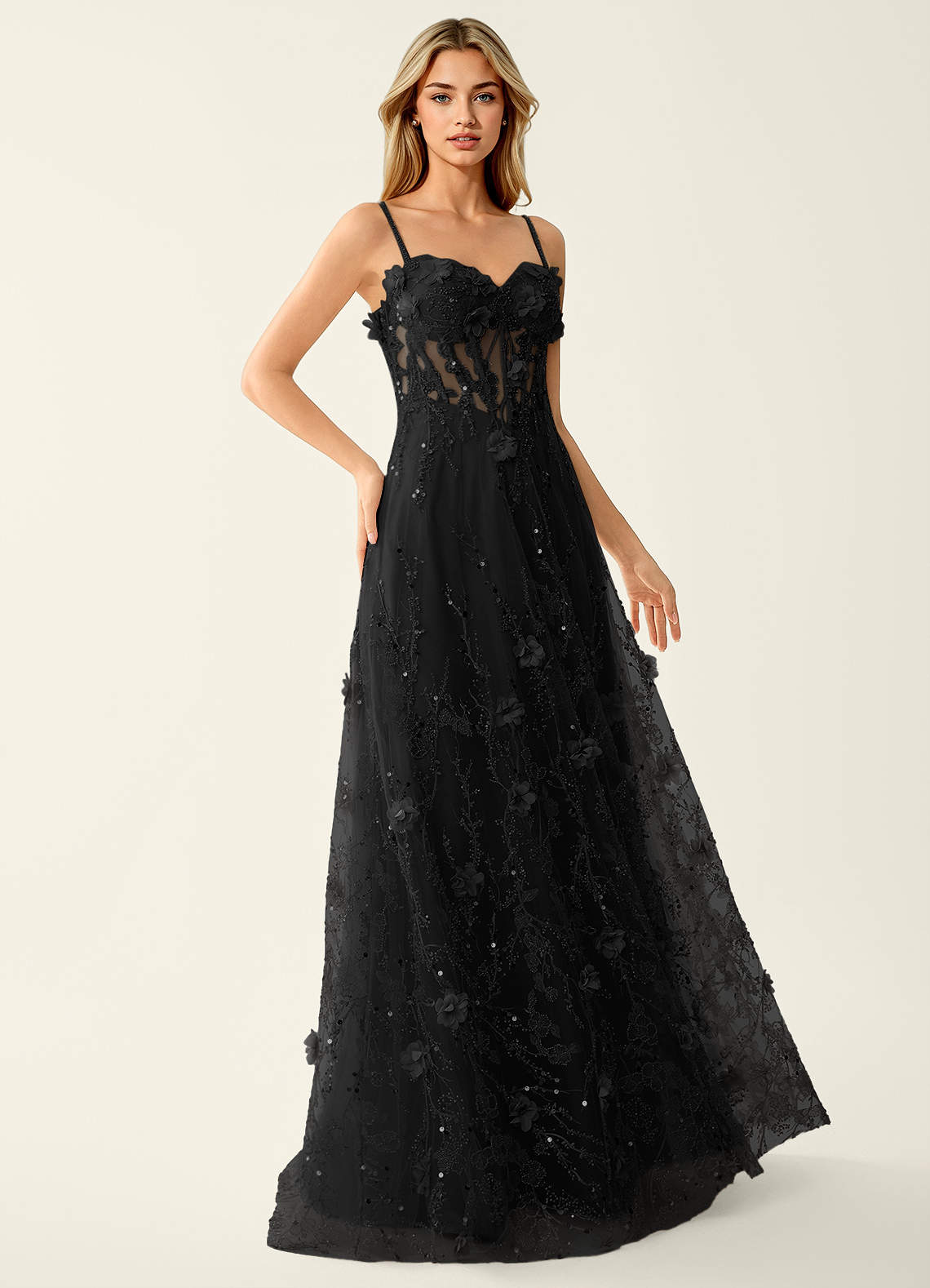 black mesh prom dress Thaliagici 3D Flower Beading Sequins Ready to Ship Prom and Homecoming Dresses Size:36DD lace Green Color Length The Shops at North Black corset dress