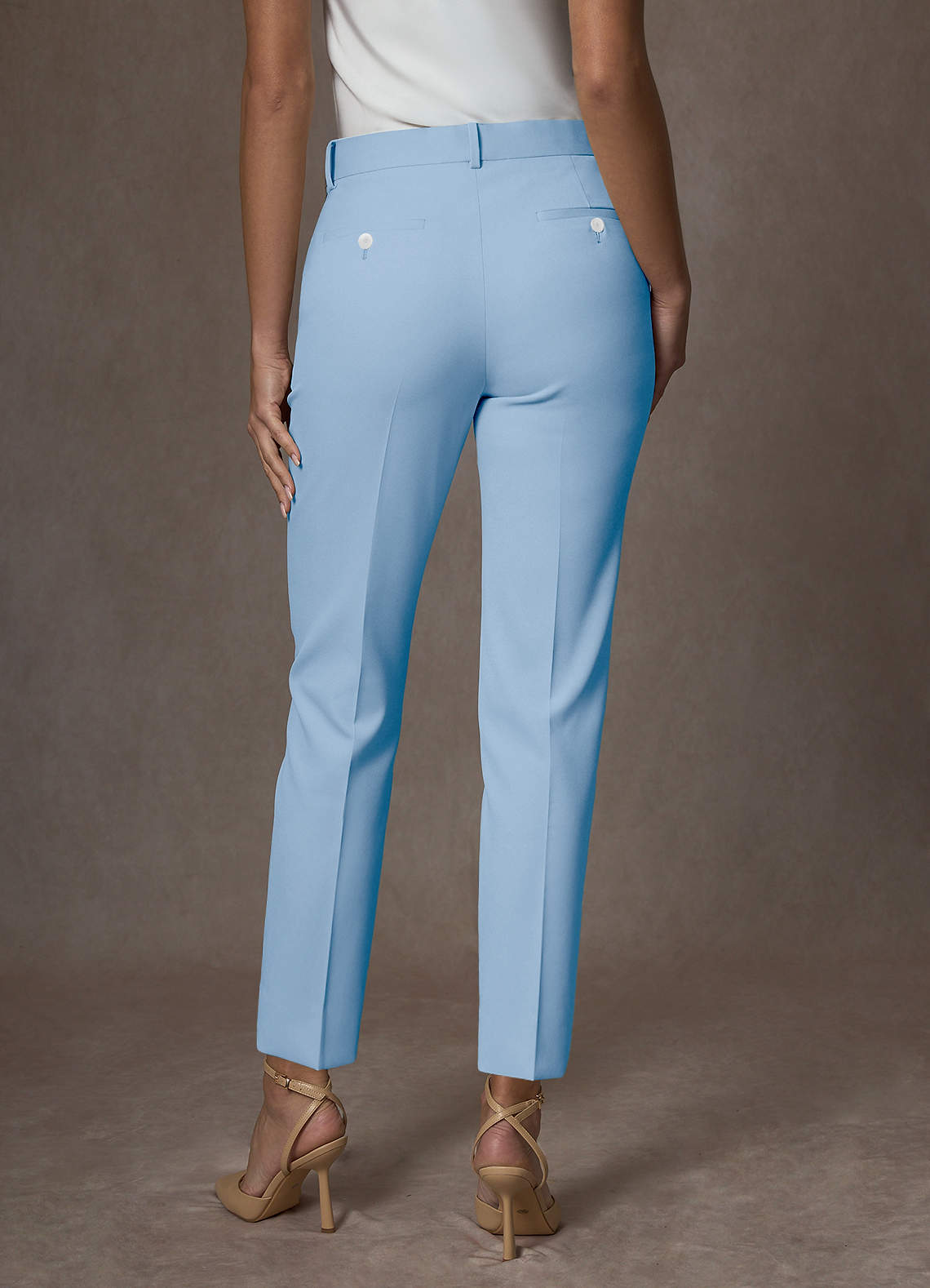 front Whitney Sky Blue Structured Stretch Full Length Dress Pants