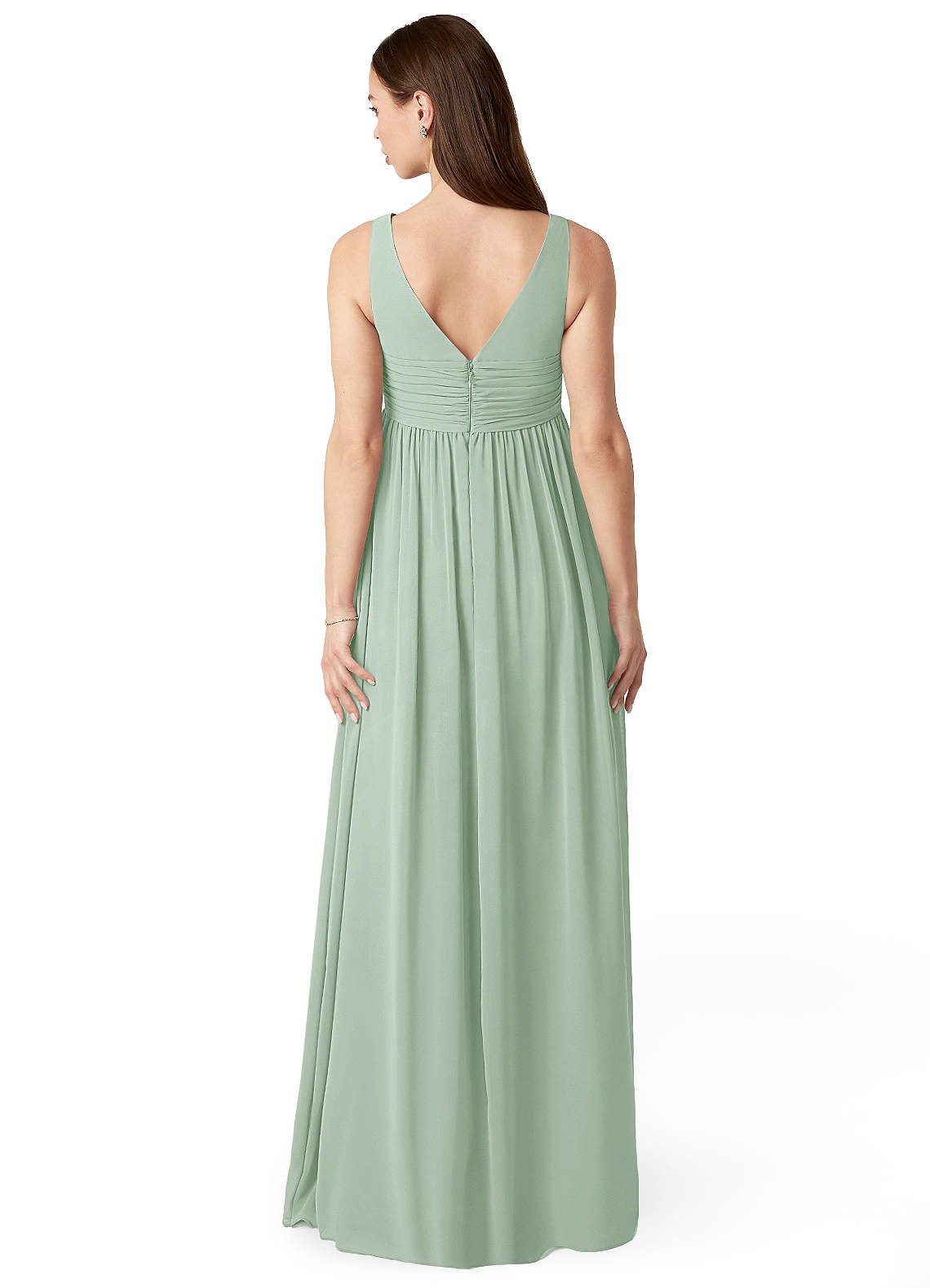 Azazie Yetta Brautjungfernkleider für Schwangere A-Linie V-Hals Versammelt Chiffon Bodenlänge Kleid image1