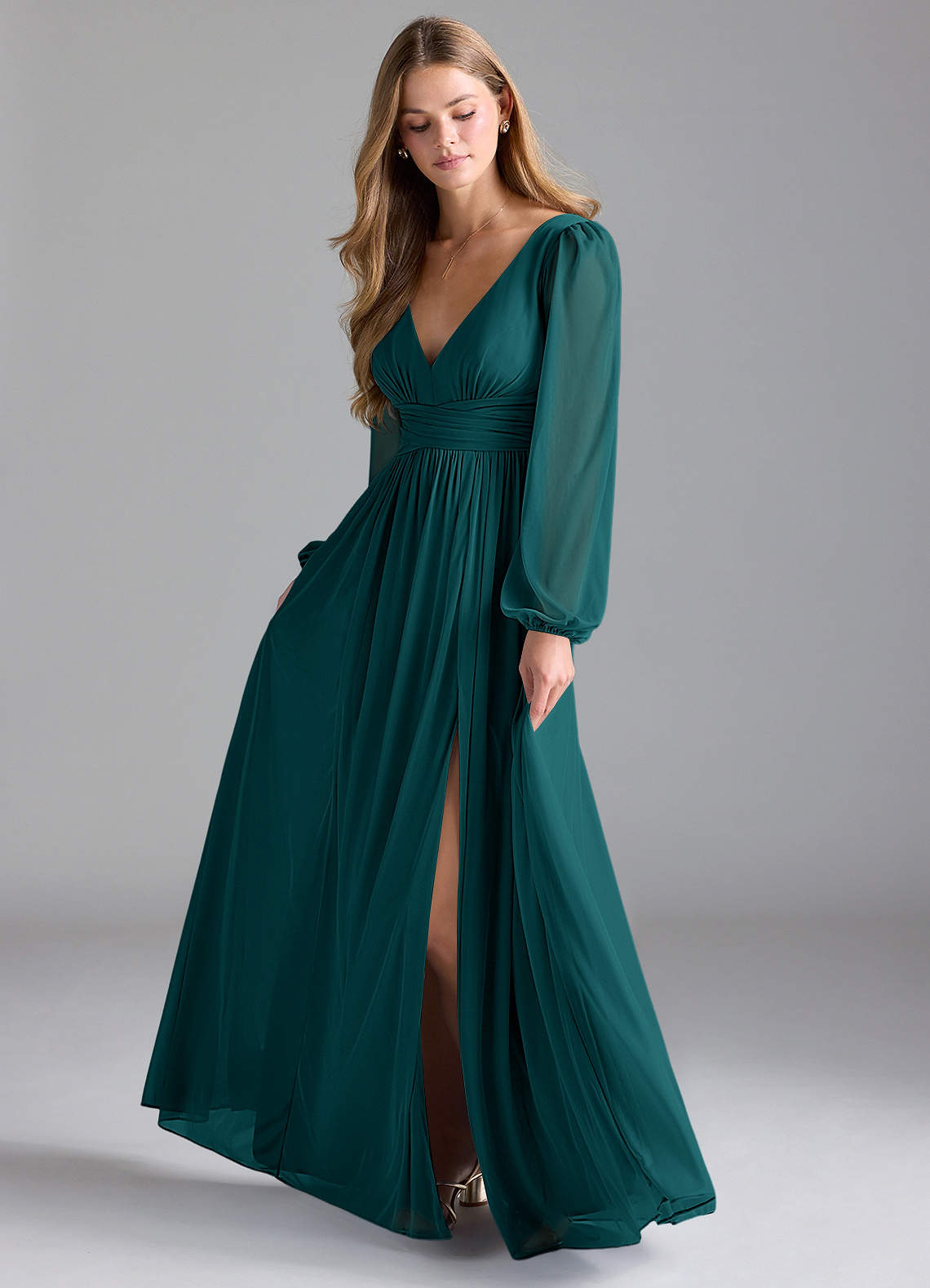 Azazie Norah Bridesmaid Dresses Peacock A-Line Mesh Dress image1