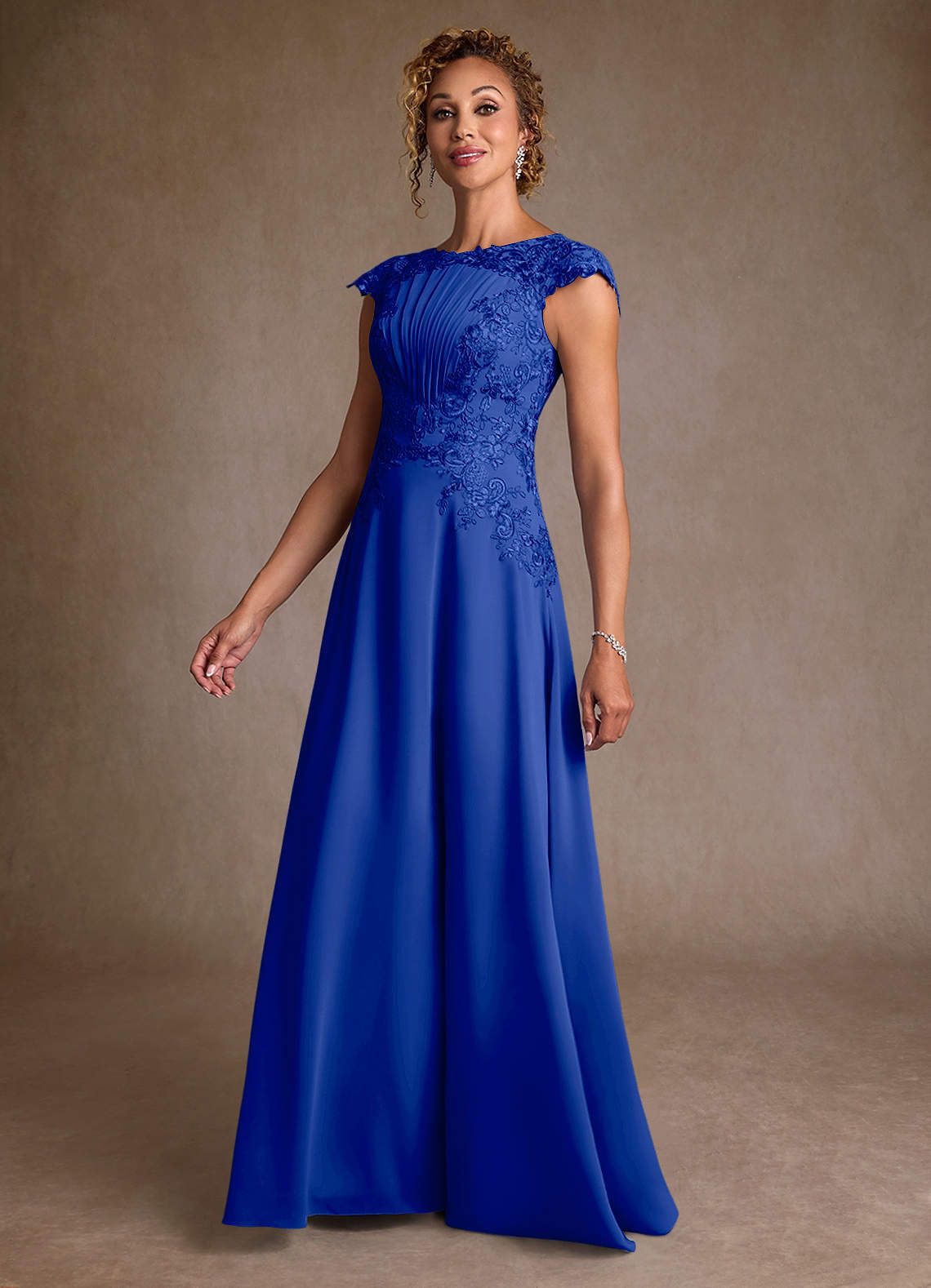 royal blue bridesmaid dresses with lace BABARONI Lace and Chiffon Dress with Zipper Back Royal Blue Plus Size, Royal Blue / US18
