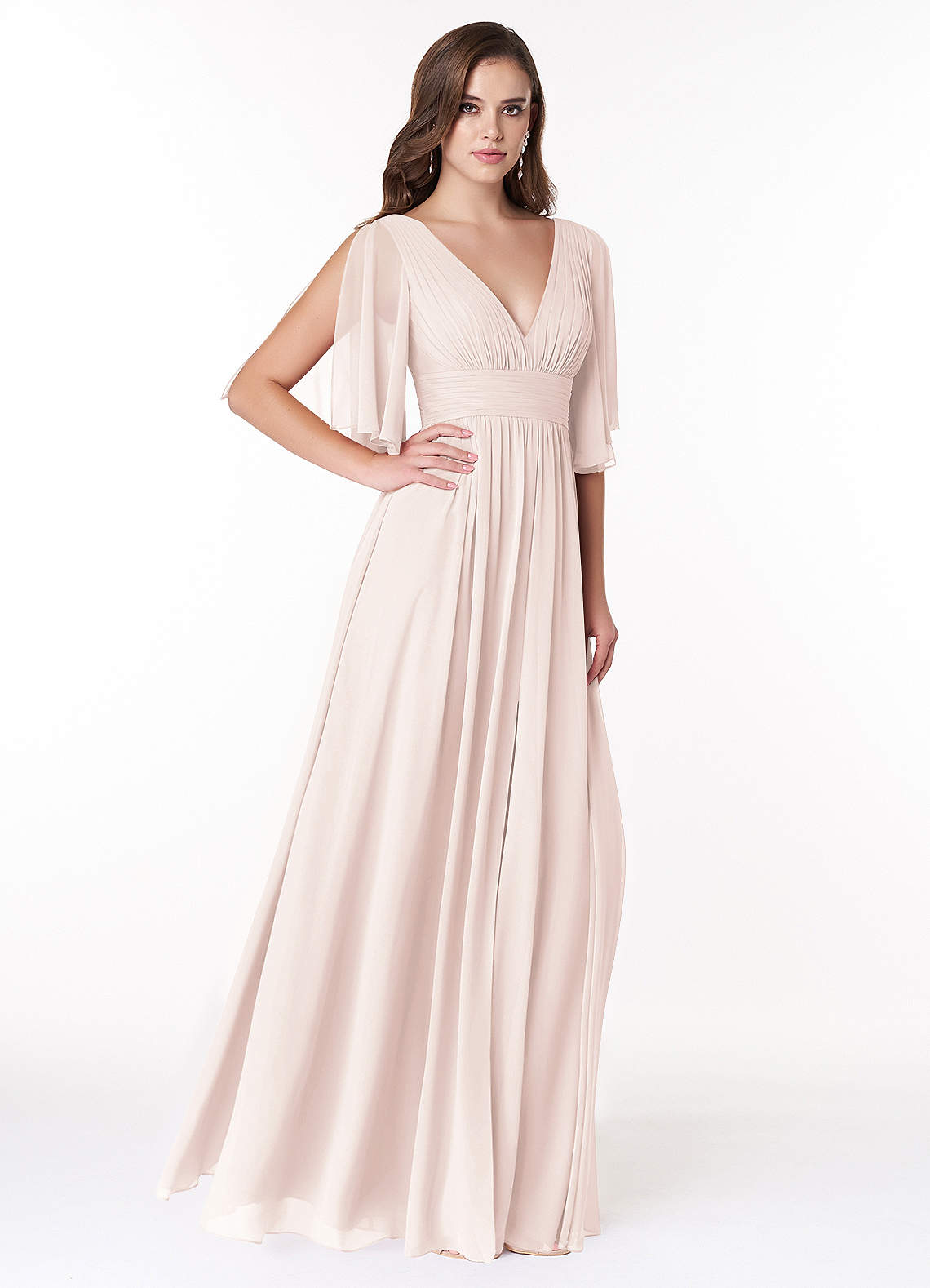 Azazie Temeka Bridesmaid Dresses A-Line Ruched Chiffon Floor-Length Dress image1