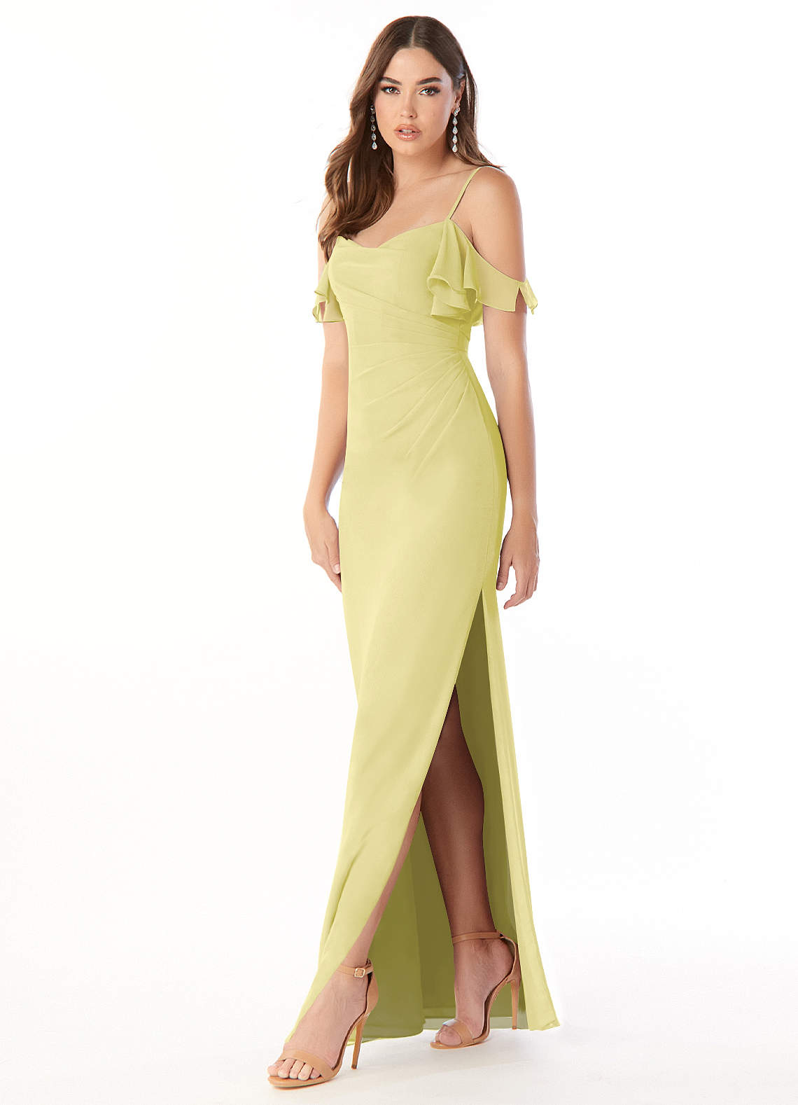 Azazie Emeralda Bridesmaid Dresses Lemon Sorbet Sheath Off the Shoulder Chiffon Dress image1