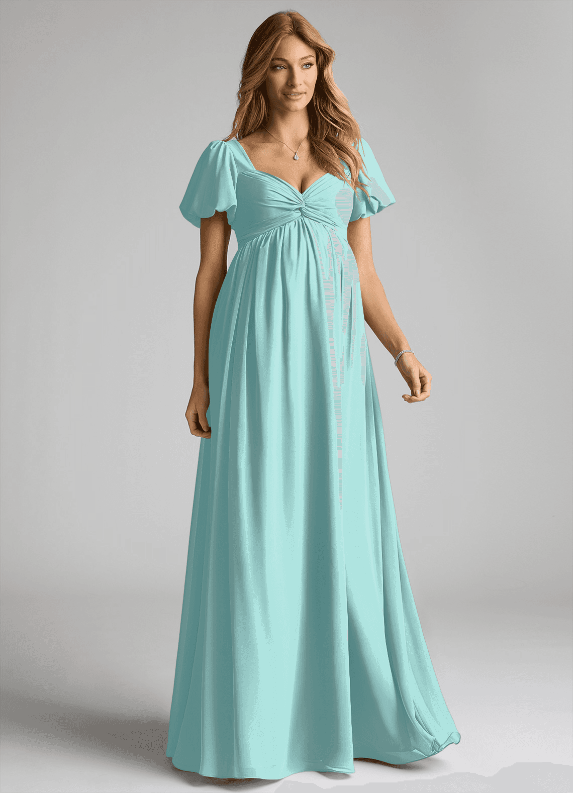 Azazie Madisynn Maternity Bridesmaid Dresses Bow Chiffon Floor-Length Dress image1