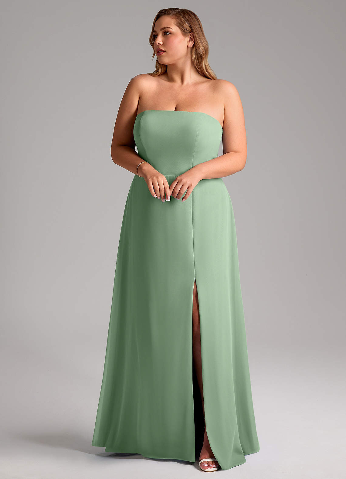 Azazie Wren Abiti da Damigella Abito Convertibile A-Line in Chiffon Spacco Laterale Matcha image9