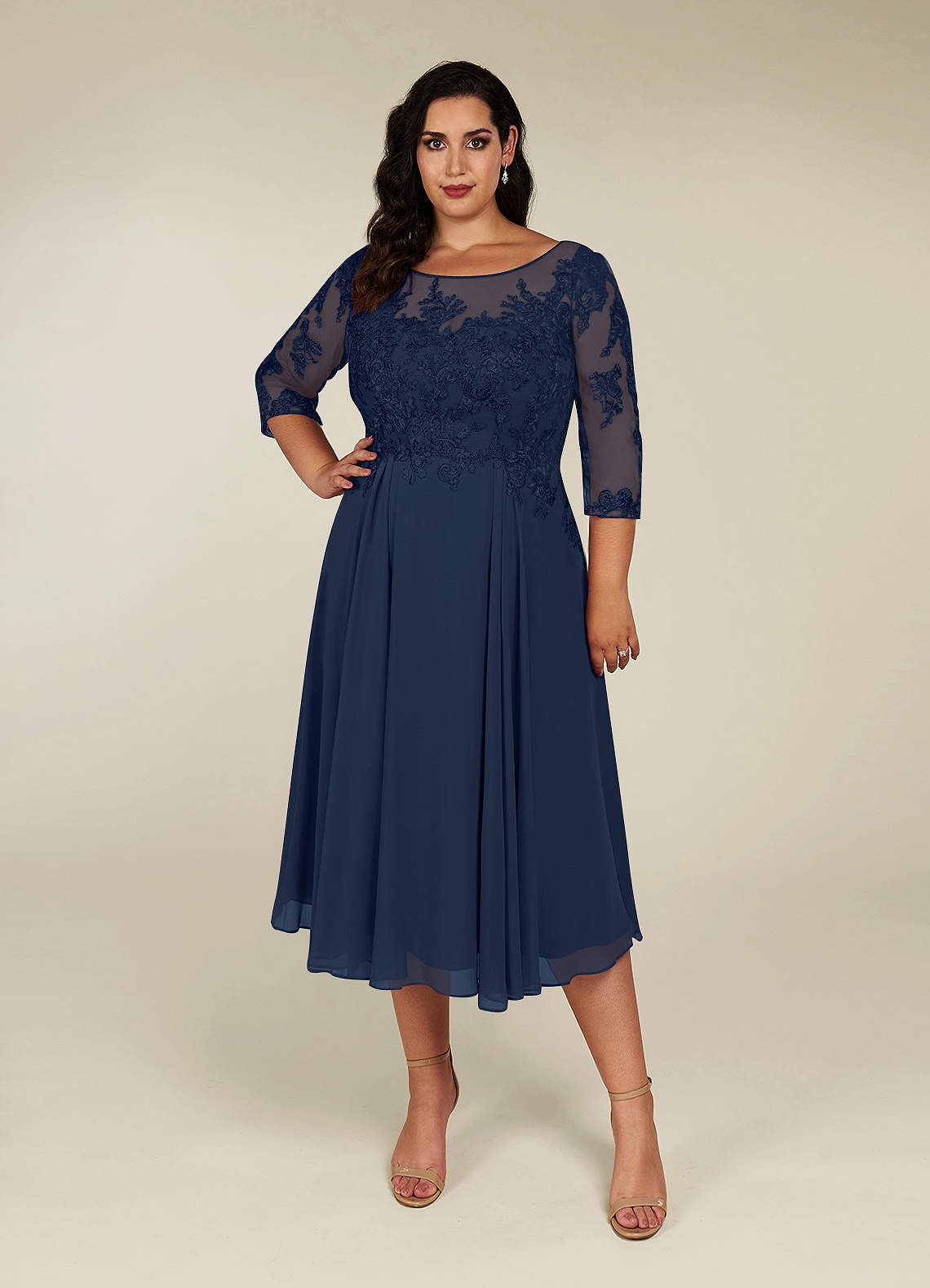 Azazie Marge Mother of the Bride Dresses Dark Navy A-Line Scoop Lace Chiffon Dress image5