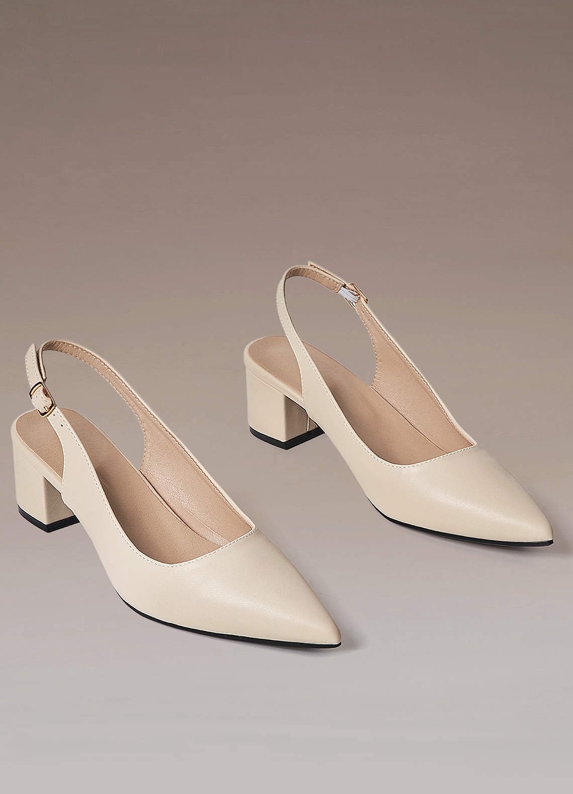 Beige Elegant Pointed Toe Block Heel Mules Azazie CA