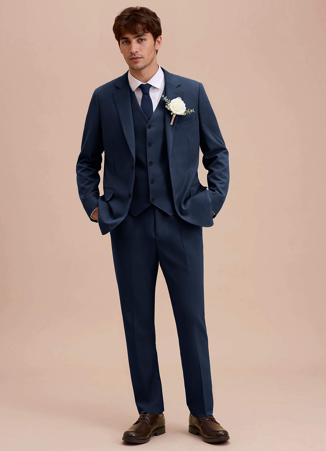 front Ethan Dark Navy Refined Weave 3-piece Suit
