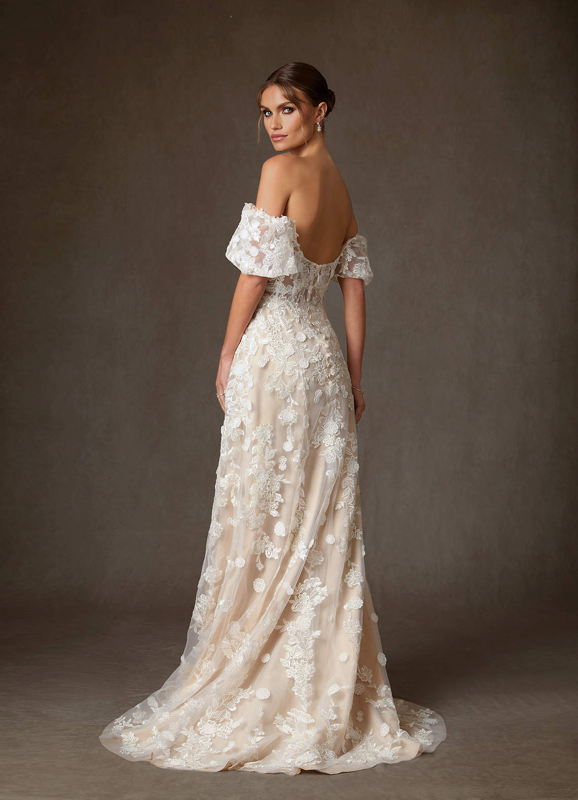 Azazie Vivienne Wedding Dresses Diamond White Champagne A-Line Sweetheart Lace Dress image2