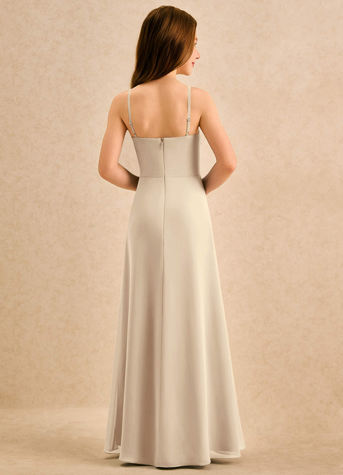 Azazie lolly Girls Formal Robe Demoiselle D'honneur Fillette Robe Trapèze en Mousseline de soie Plissée Champagne image1