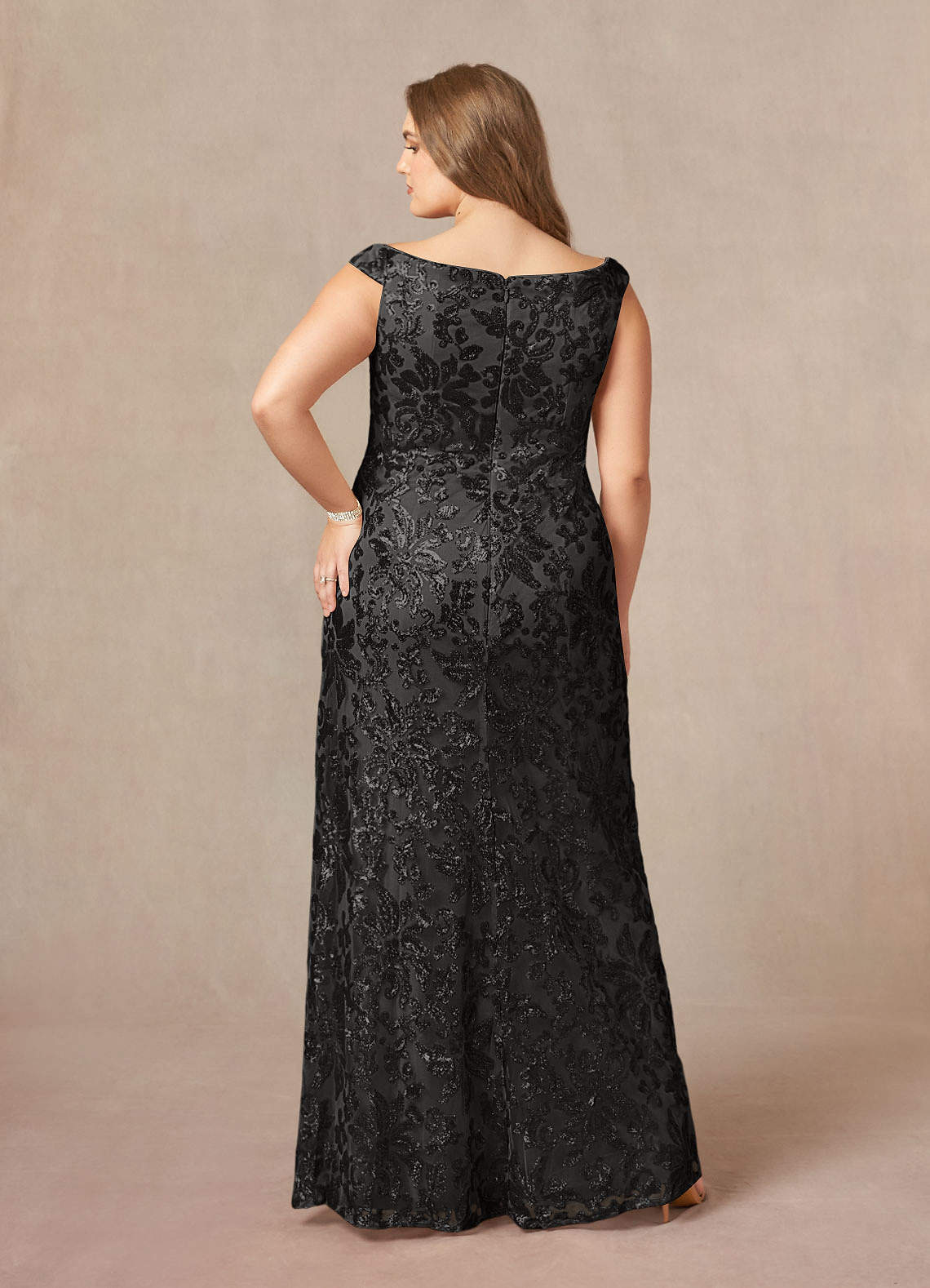 Azazie Porcelain Mother of the Bride Dresses Black A-Line Off the Shoulder Lace Dress image9