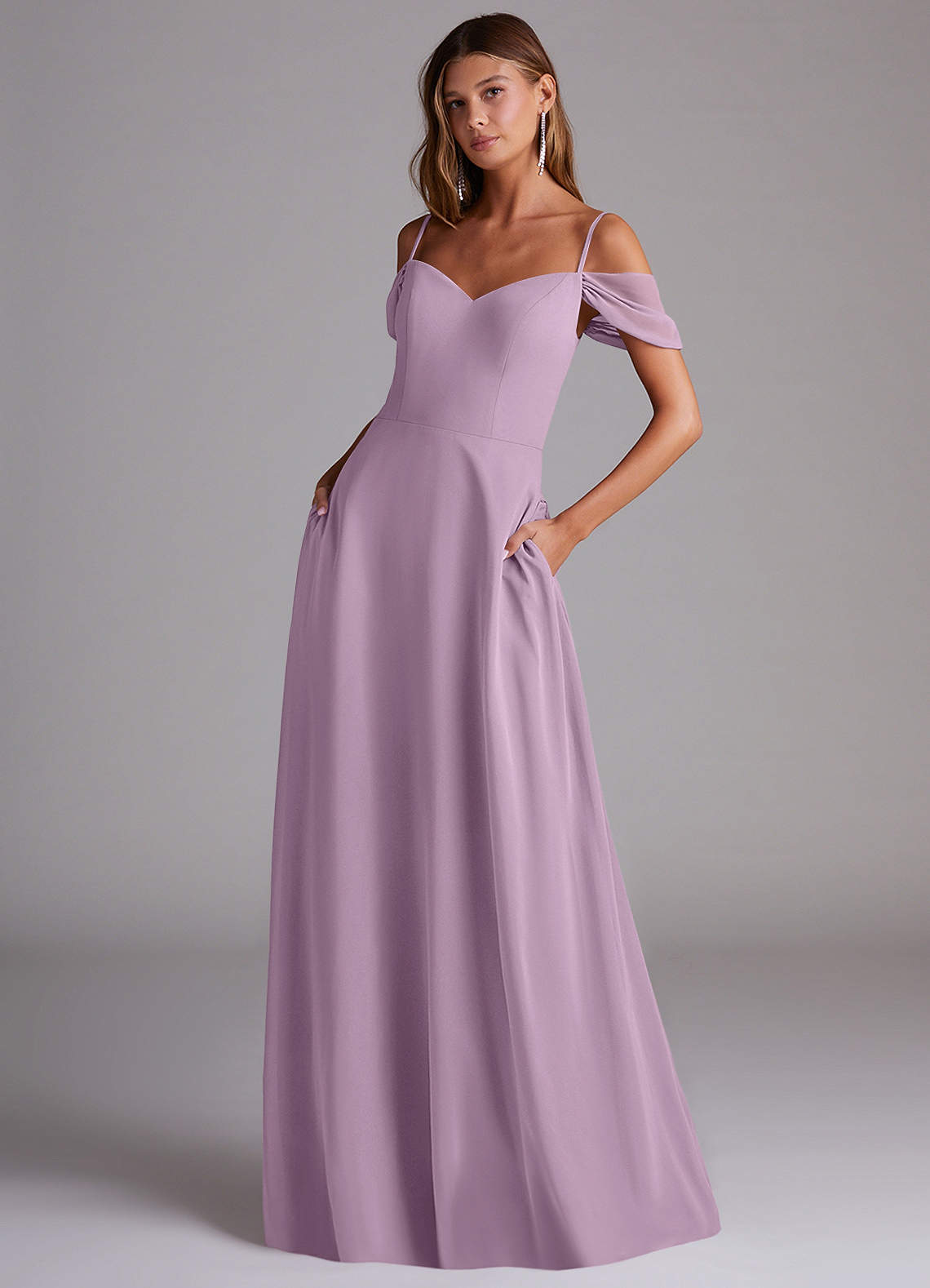 Azazie Marley Bridesmaid Dresses Wisteria A-Line Off the Shoulder Chiffon Convertible Dress image1
