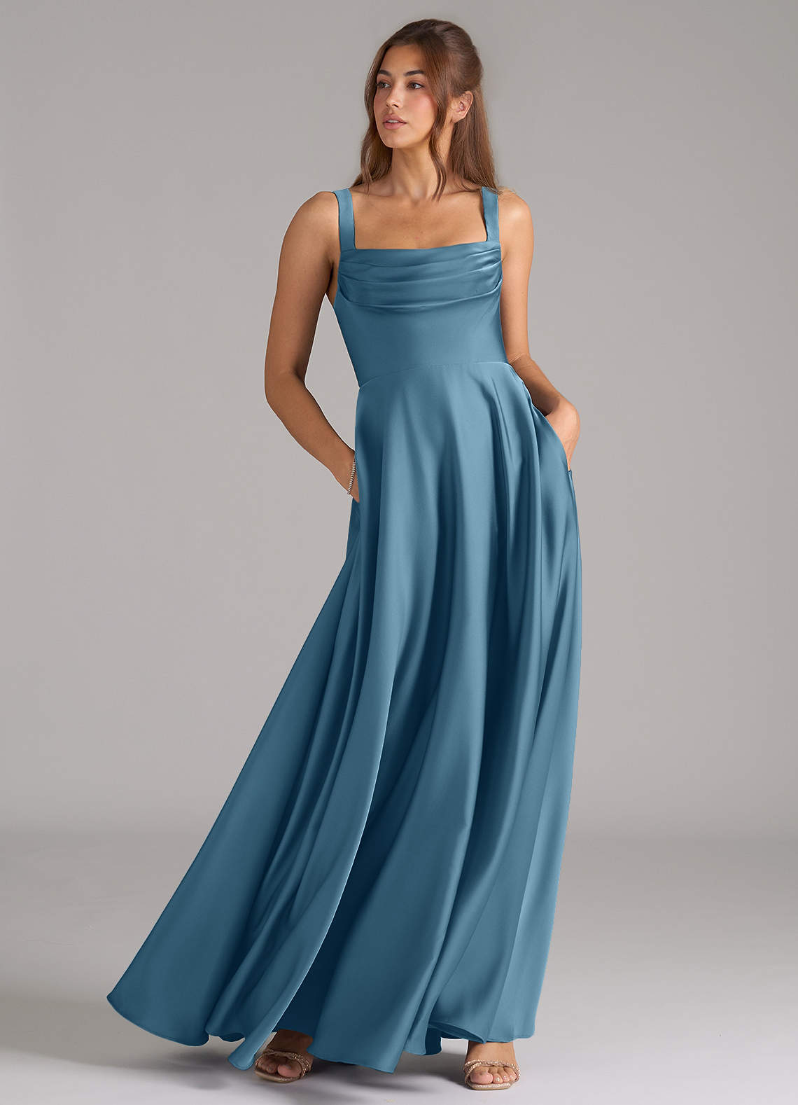 Azazie Shaude Bridesmaid Dresses Bermuda A-Line Pleated Stretch Satin Dress image2