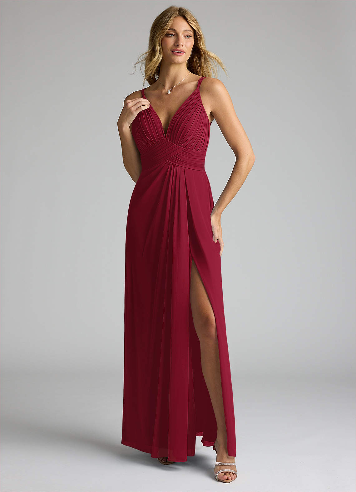 Cheapest Azazie Jasmine Burgundy Chiffon Gown