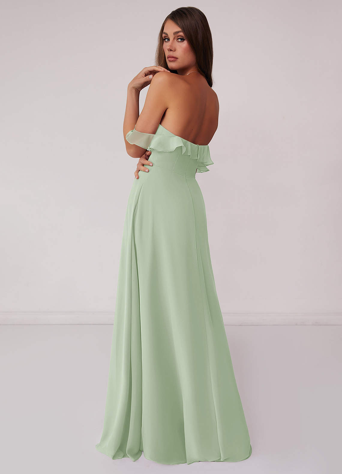 Barbie  AZAZIE 1009 Ready to Ship Dusty Sage Chiffon Bridesmaid Dresses |  Azazie