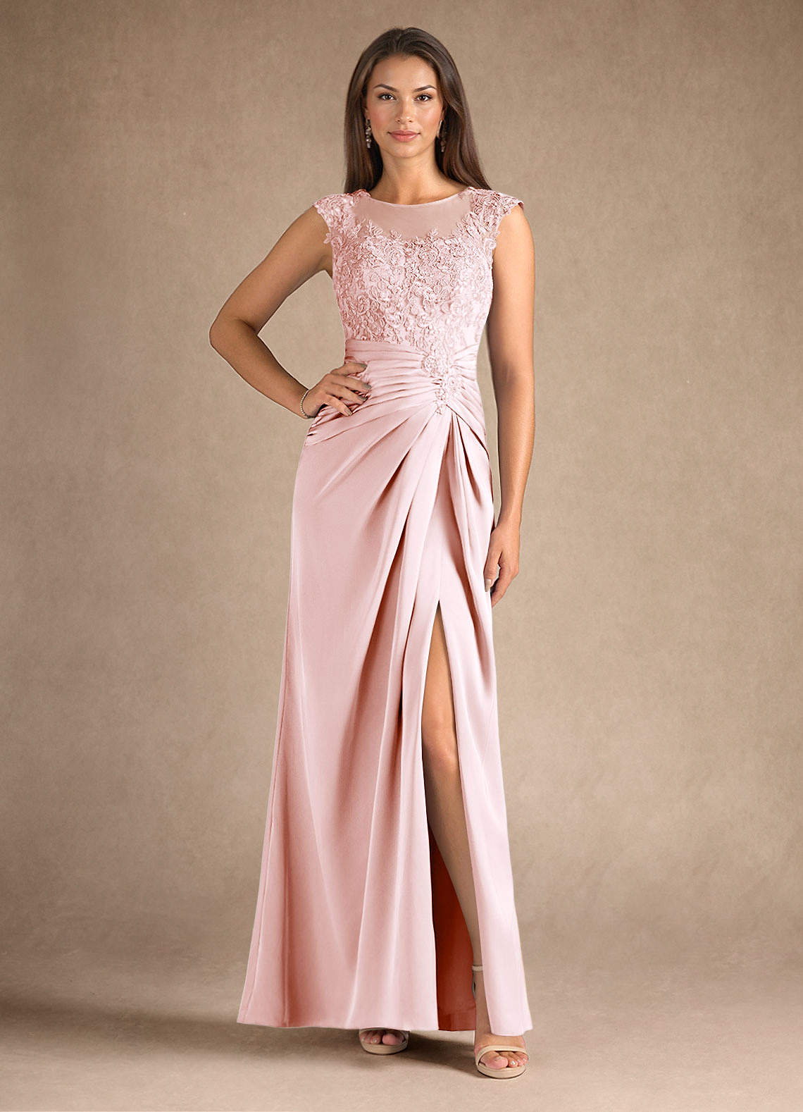 open lace back dress Elegant Pink Off the Shoulder Pleated Satin Prom Dress – FancyVestido main image 0